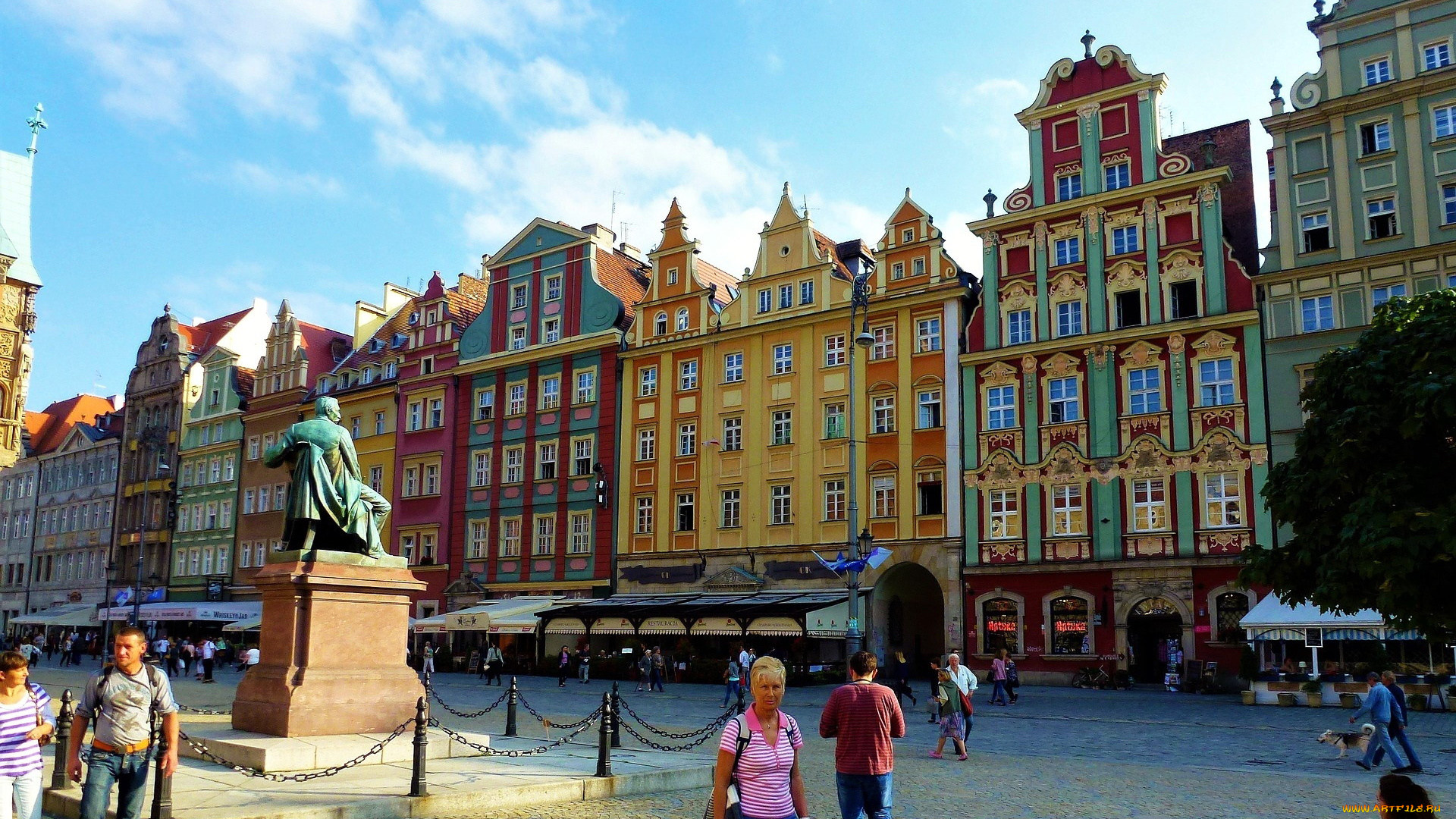 города, вроцлав, , польша, памятник, улица