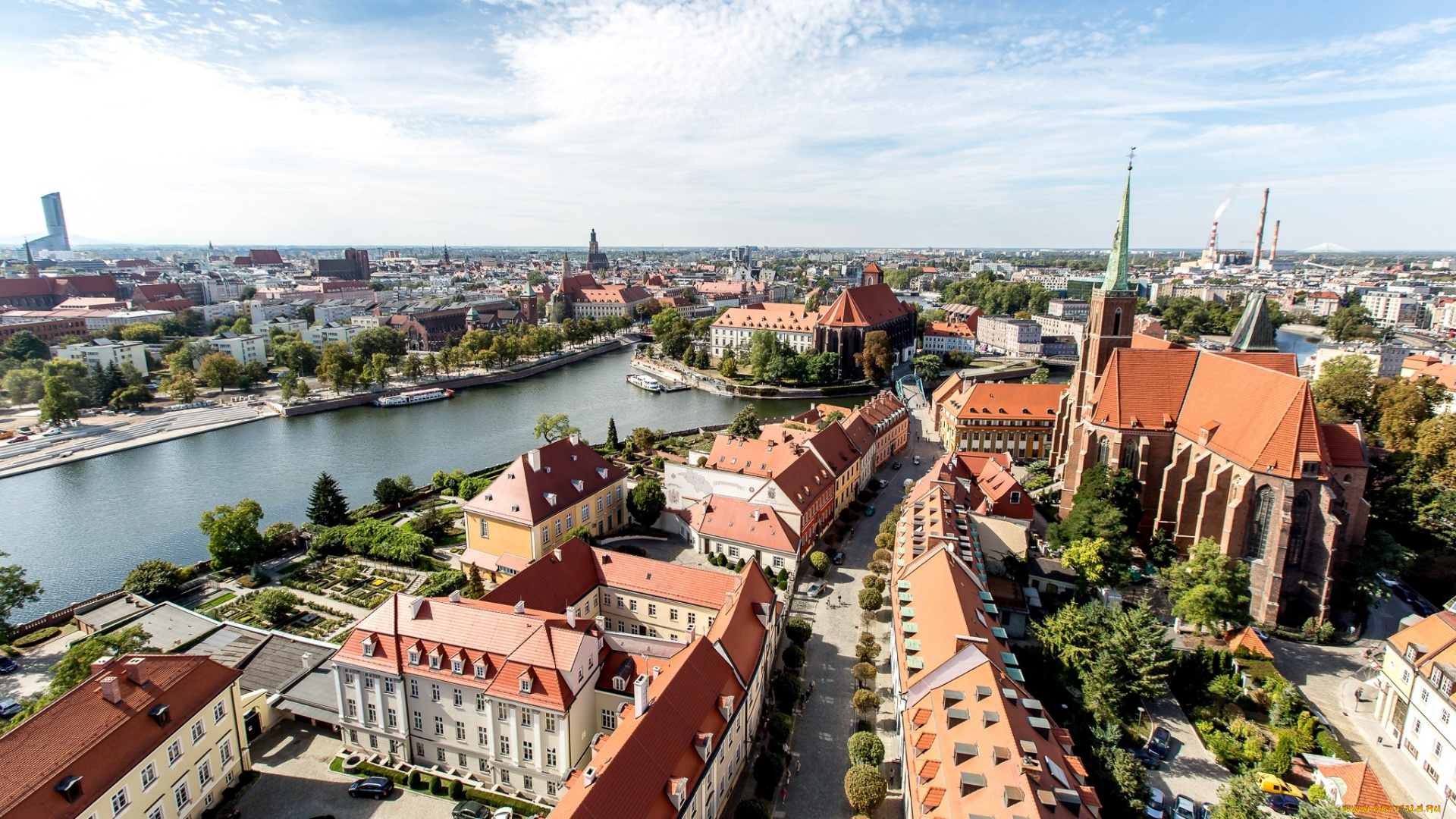 города, вроцлав, , польша, панорама