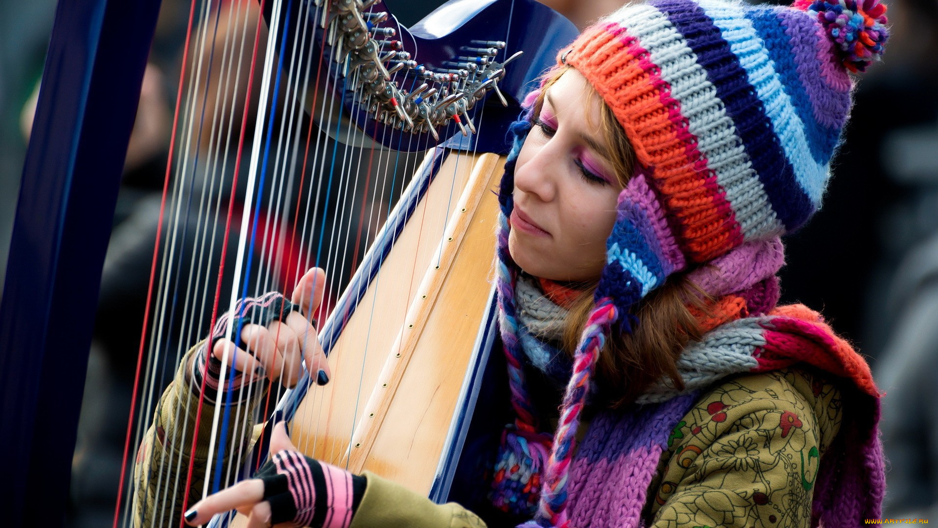 музыка, -другое, шапка, арфа, девушка