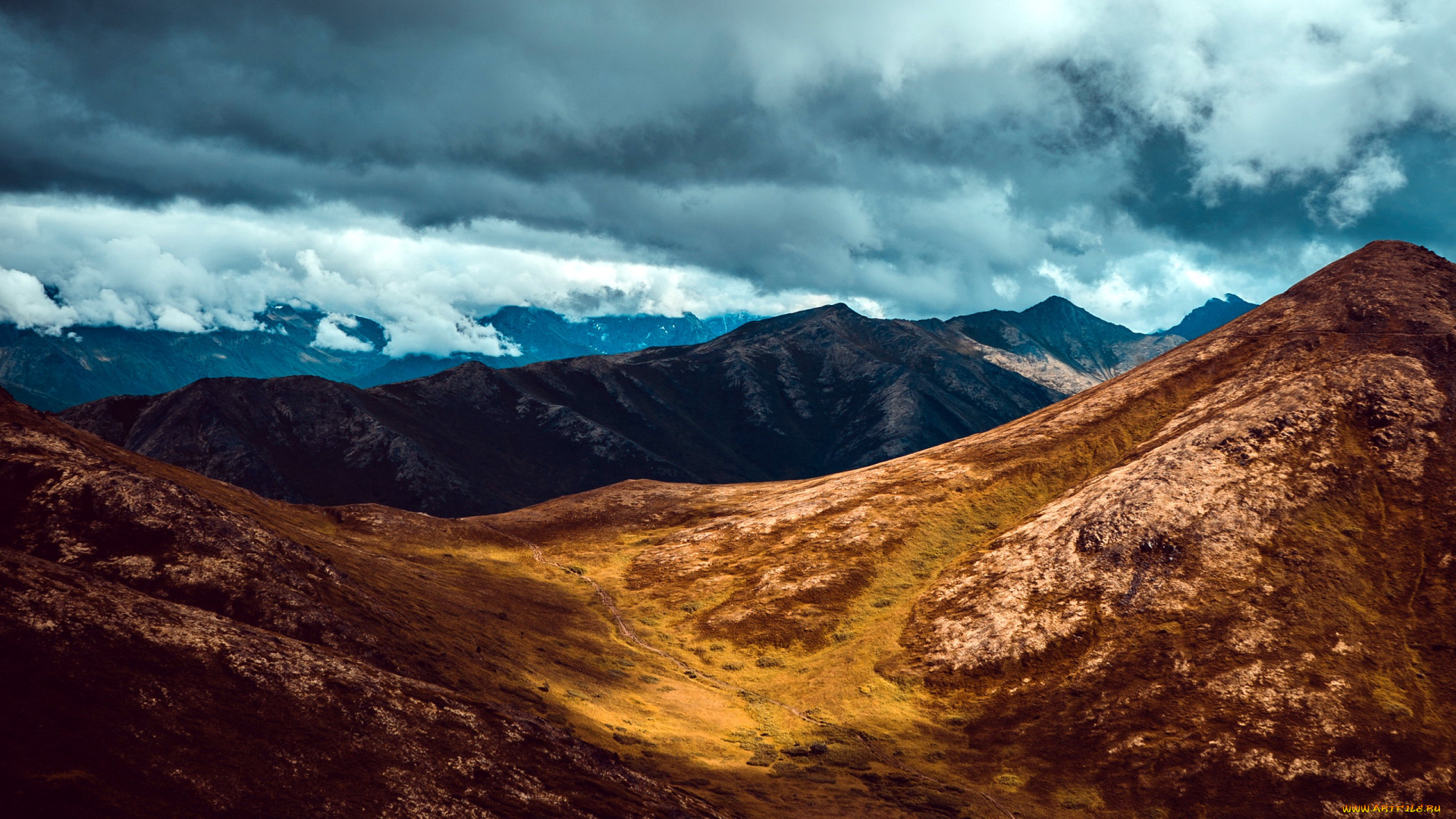 природа, горы, долина, облака