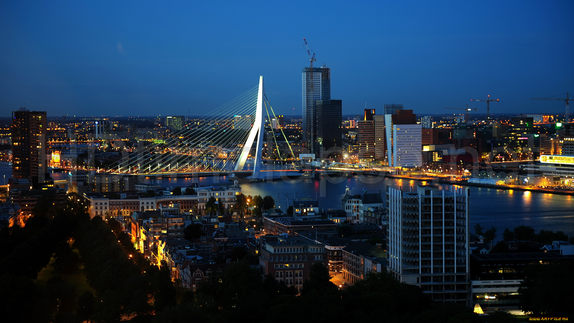 rotterdam, netherlands, города, -, огни, ночного, города, rotterdam, netherlands