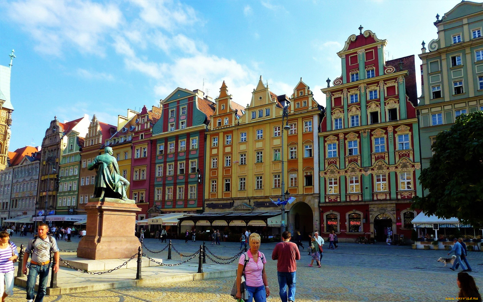 города, вроцлав, , польша, памятник, улица