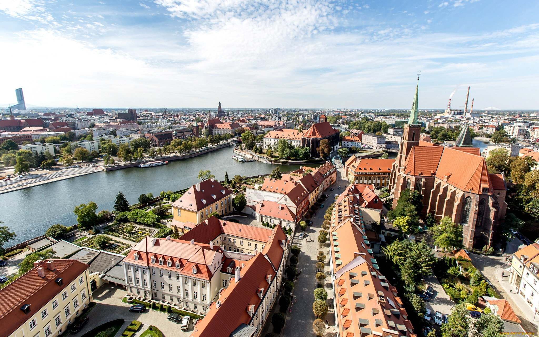 города, вроцлав, , польша, панорама