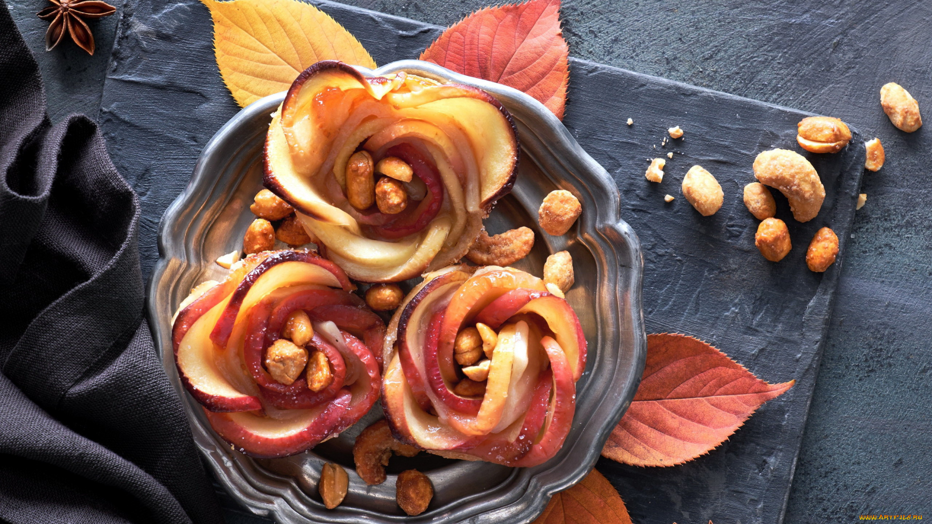 еда, пироги, пирог, яблочный, орехи