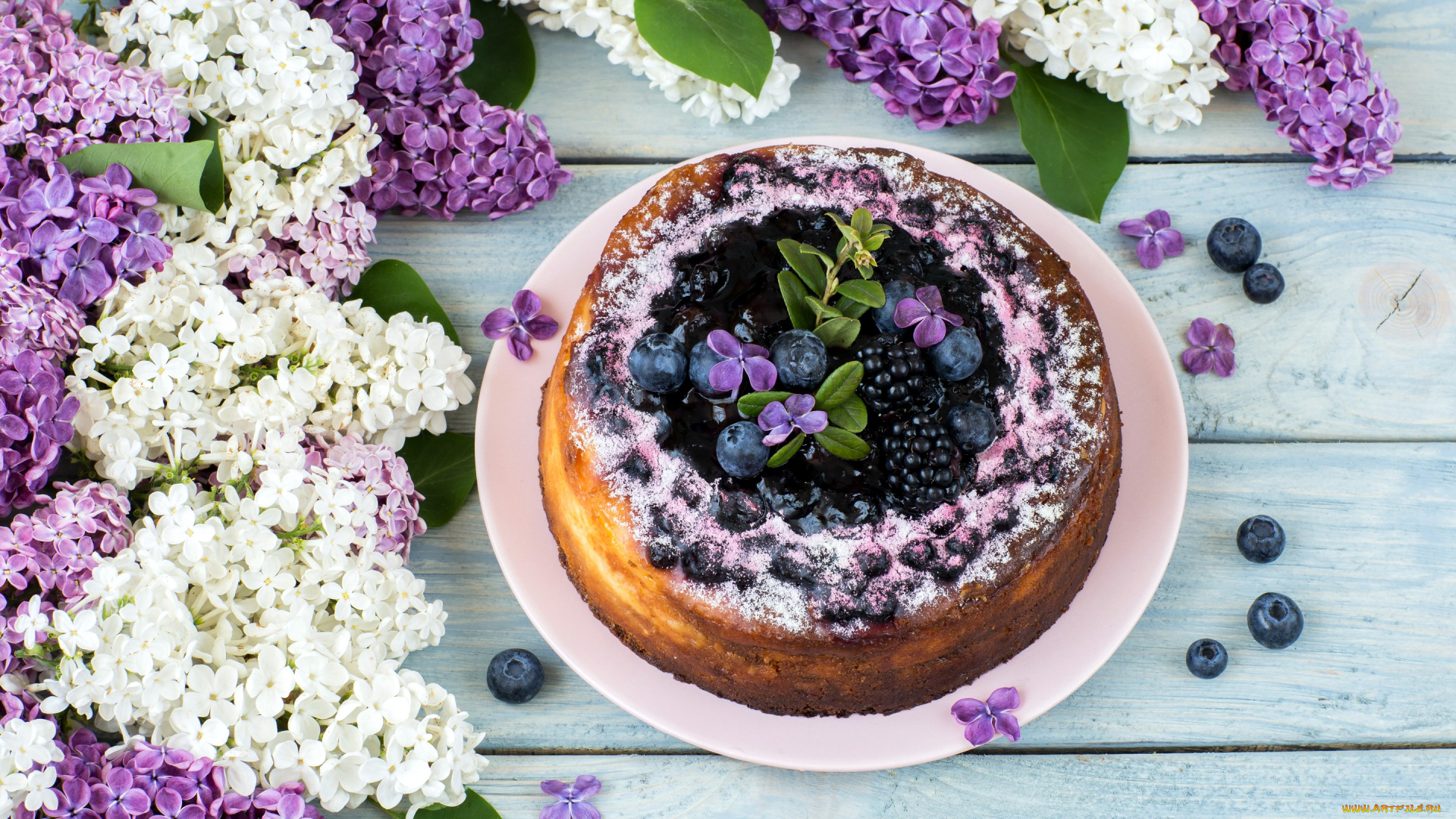 еда, пироги, сирень, ежевика, черника, пирог
