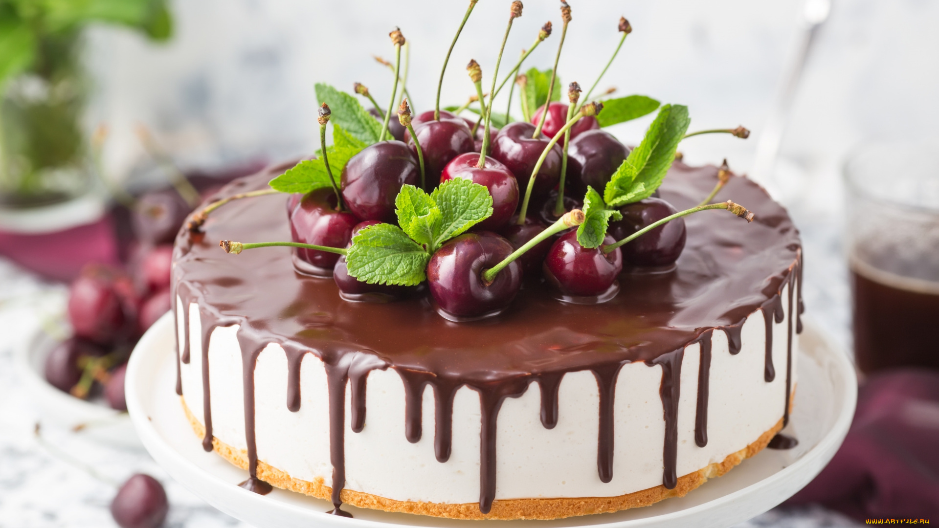 еда, торты, шоколад, вишни, торт