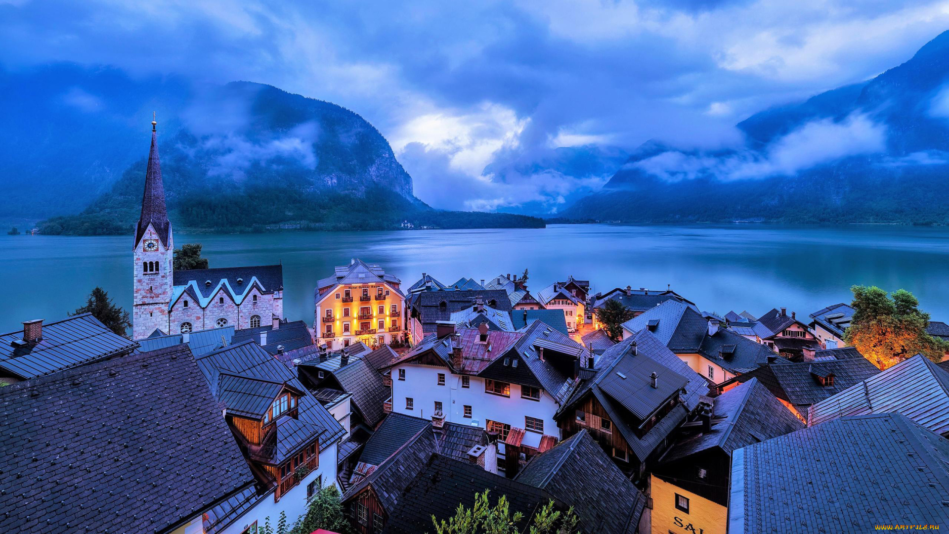 города, гальштат, , австрия, панорама