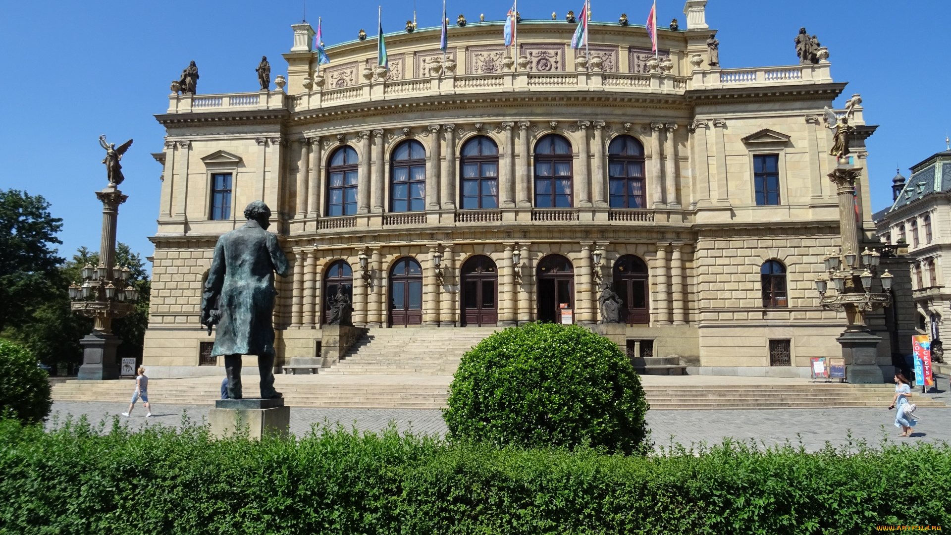 города, прага, , чехия, здание, флаги