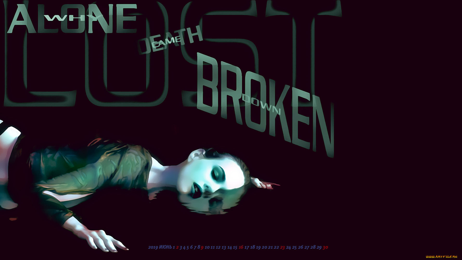 календари, фэнтези, отражение, девушка, 2019, calendar, женщина, лежать, вода