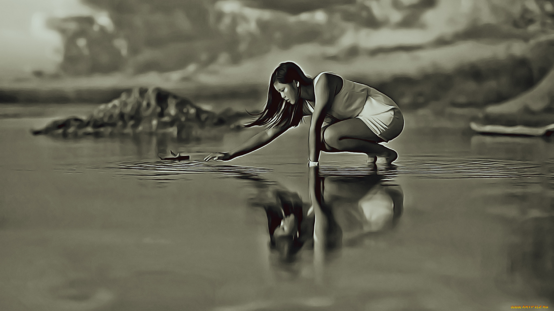 календари, компьютерный, дизайн, calendar, женщина, азиатка, девушка, отражение, водоем, 2019