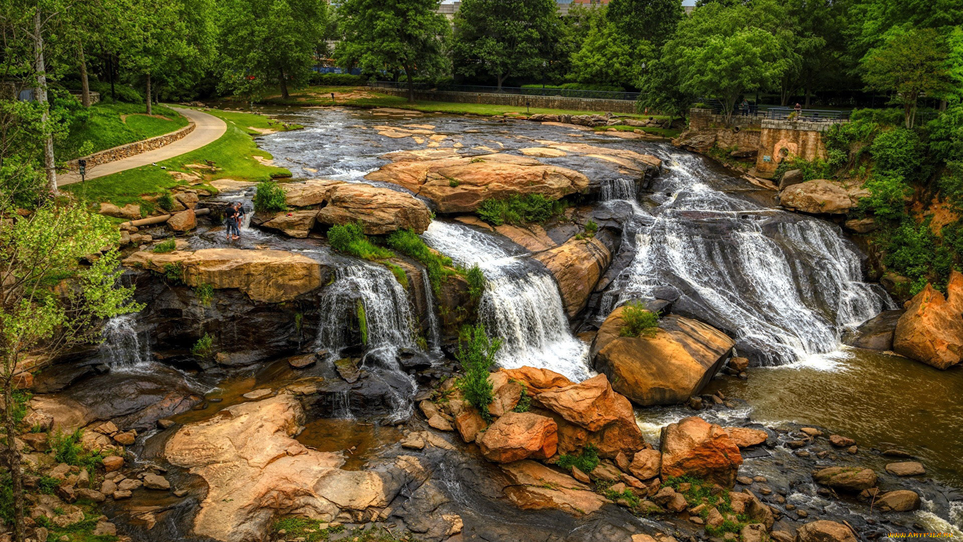 природа, водопады, потоки, камни