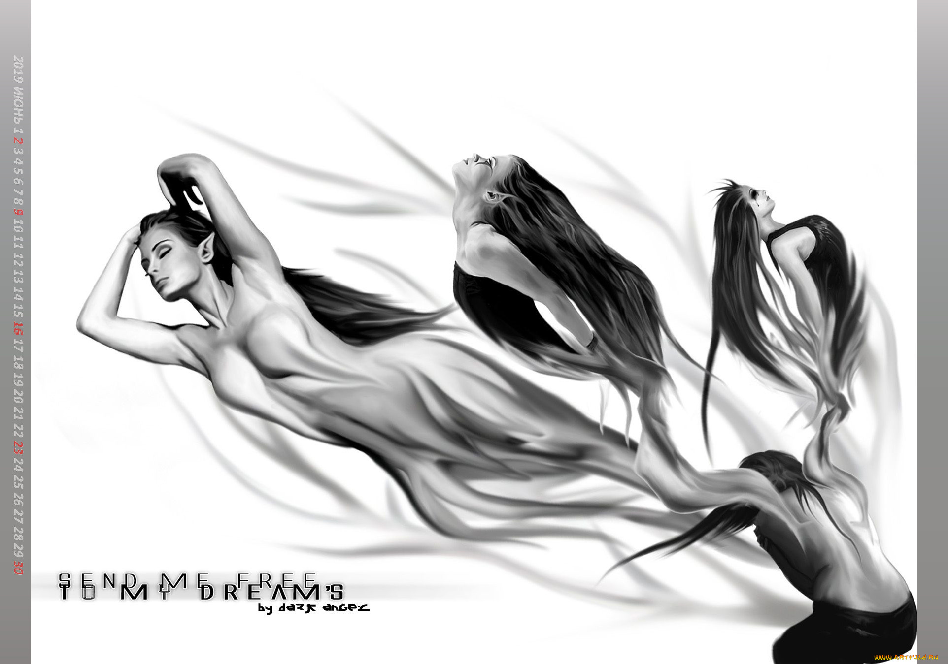 календари, рисованные, , векторная, графика, девушка, calendar, 2019, женщина, существо, образ, силуэт