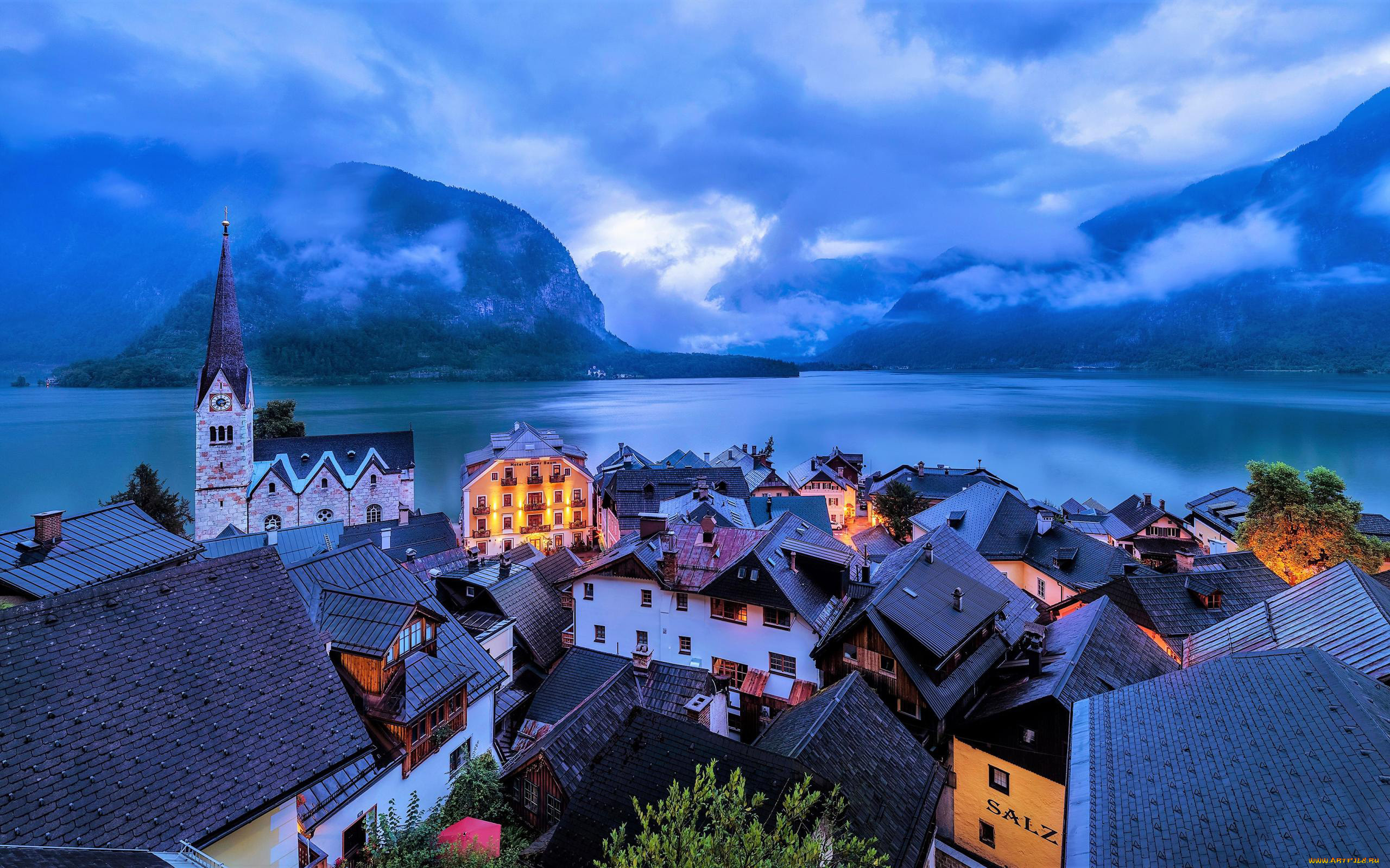 города, гальштат, , австрия, панорама