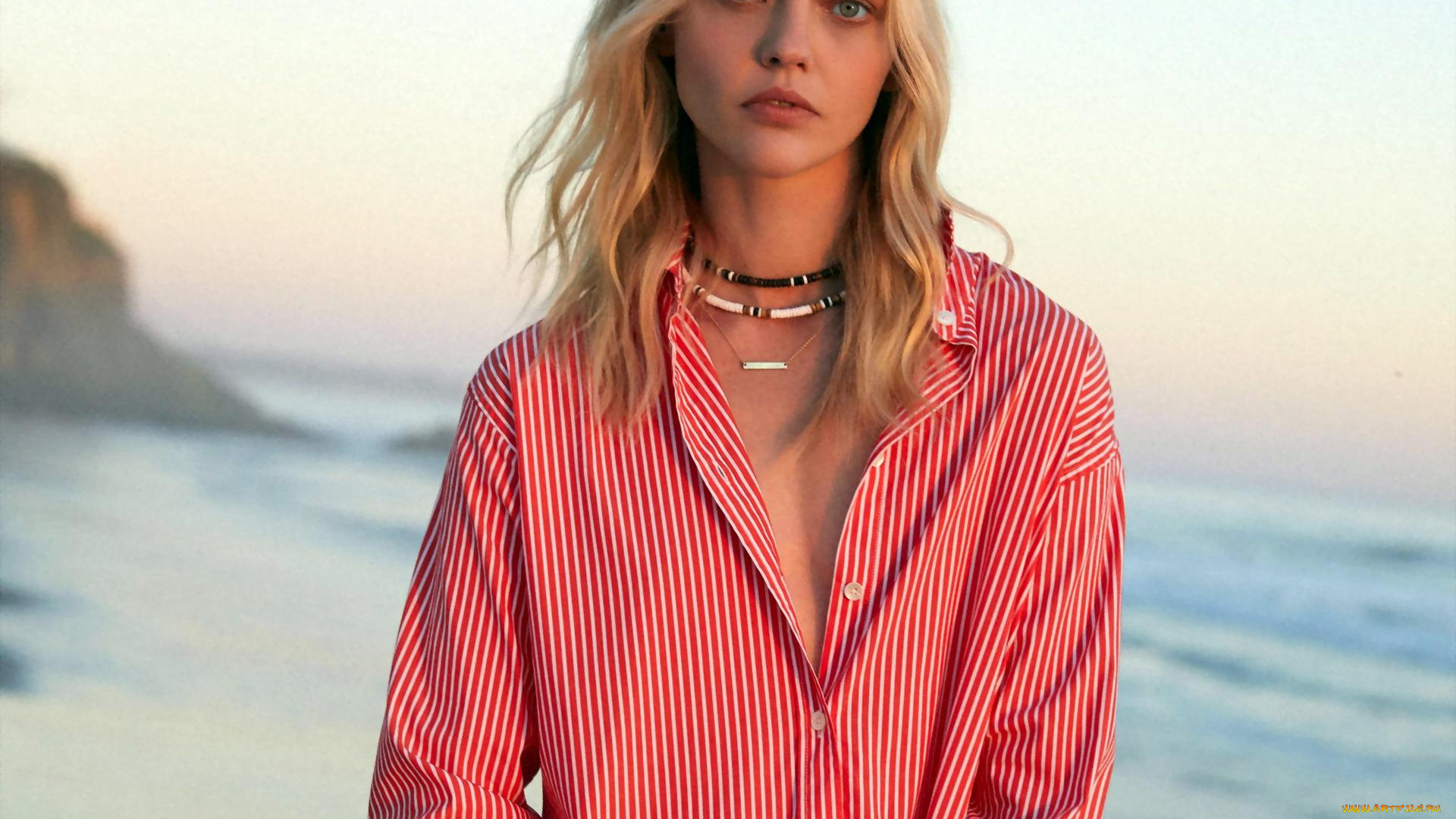 девушки, саша, пивоварова, модель, блондинка, рубашка, море