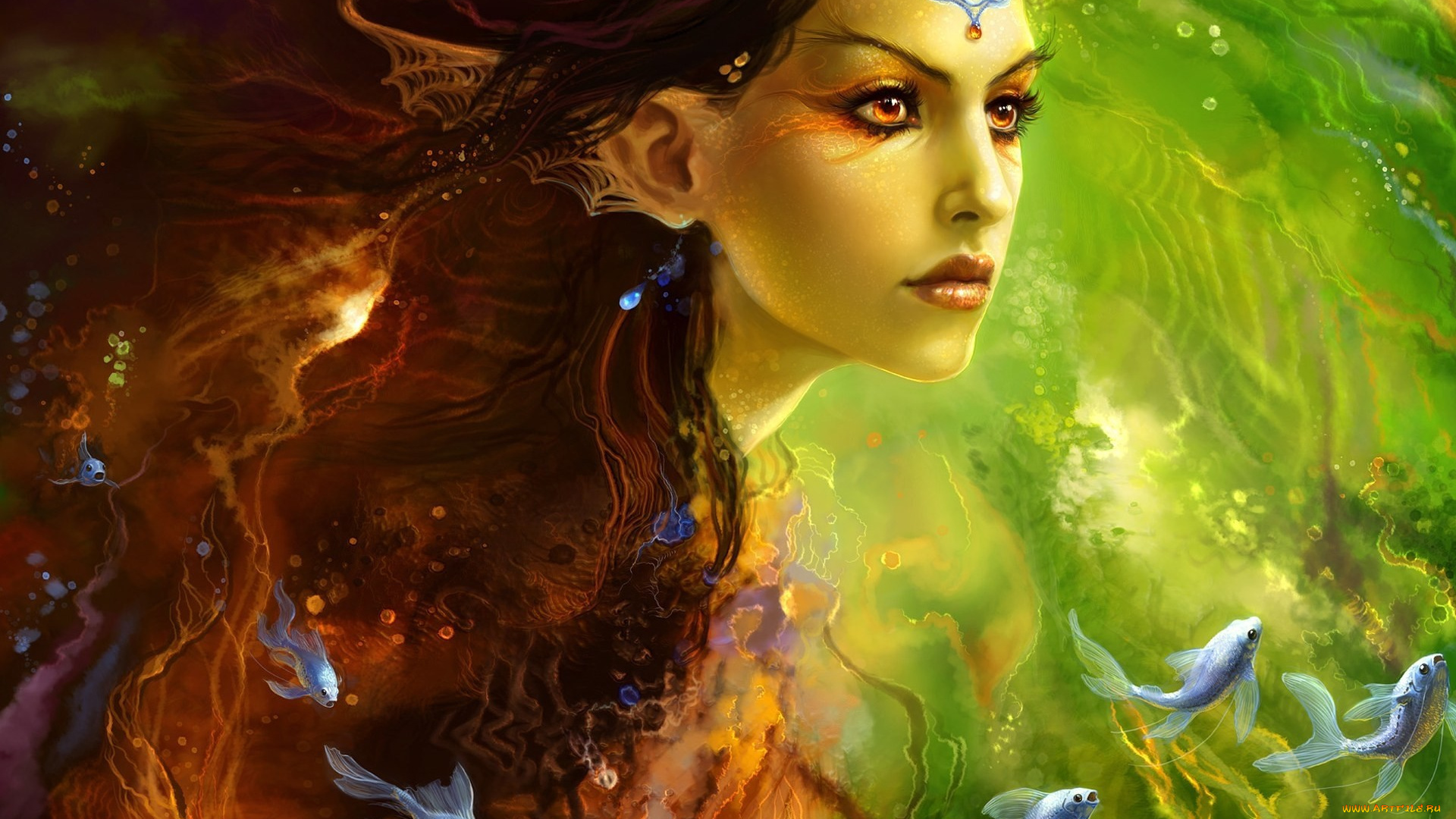 фэнтези, русалки, девушка, русалка, лицо, рыбы
