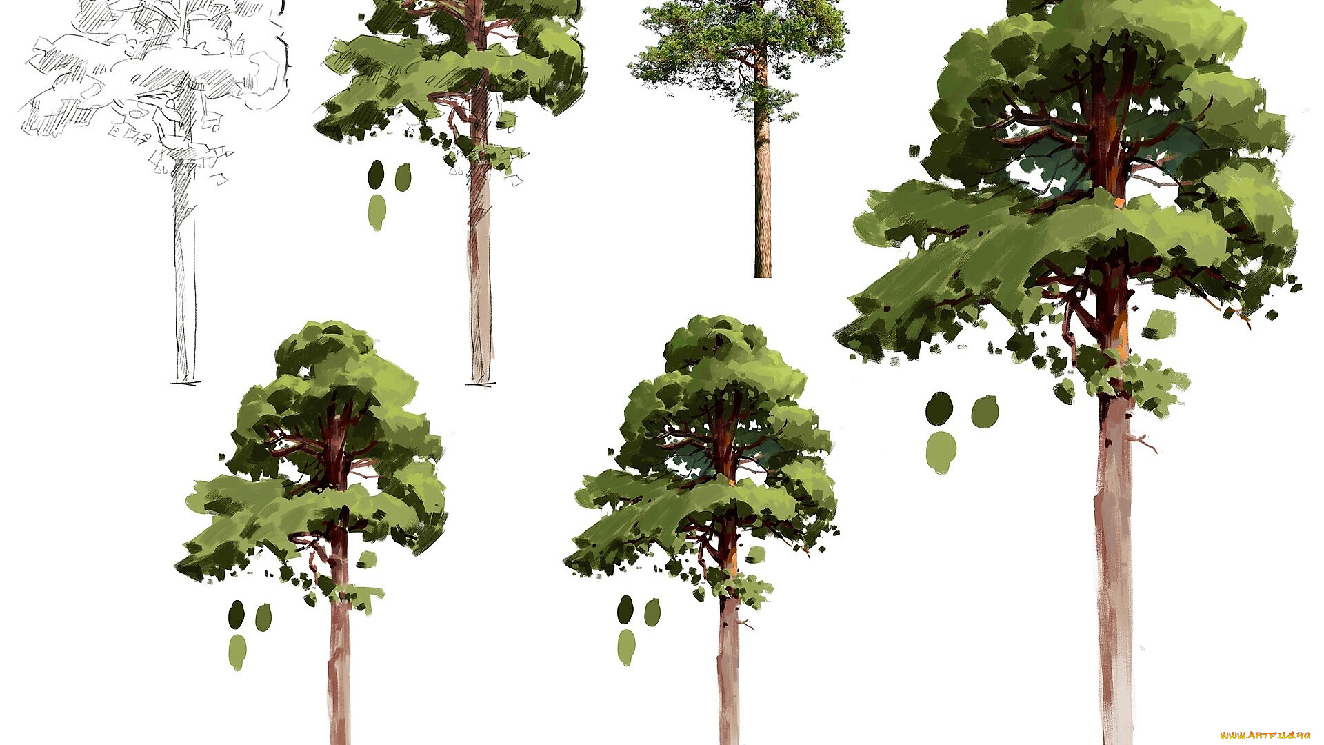 рисованное, природа, деревья
