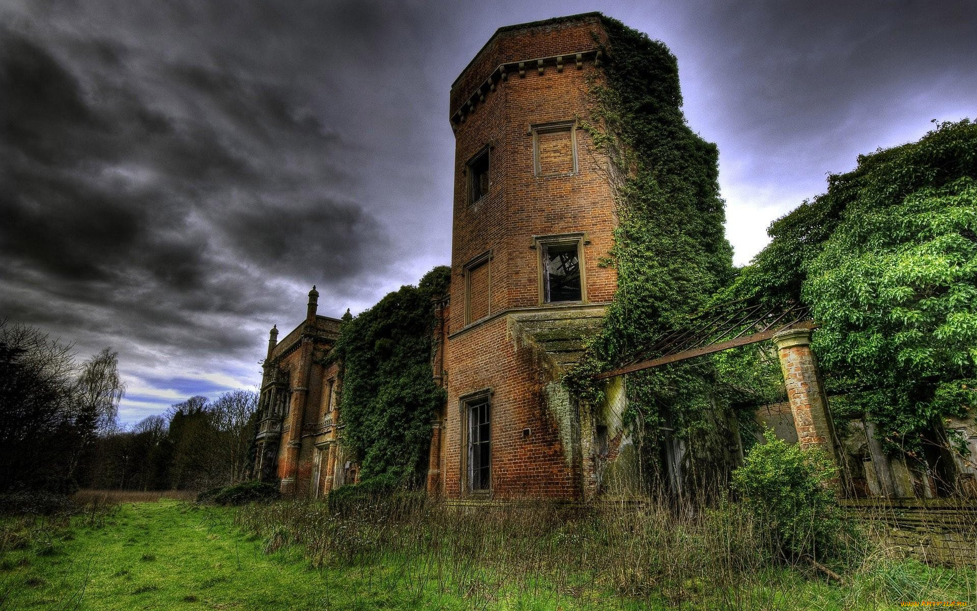 города, -, дворцы, , замки, , крепости, замок, зелень, тучи