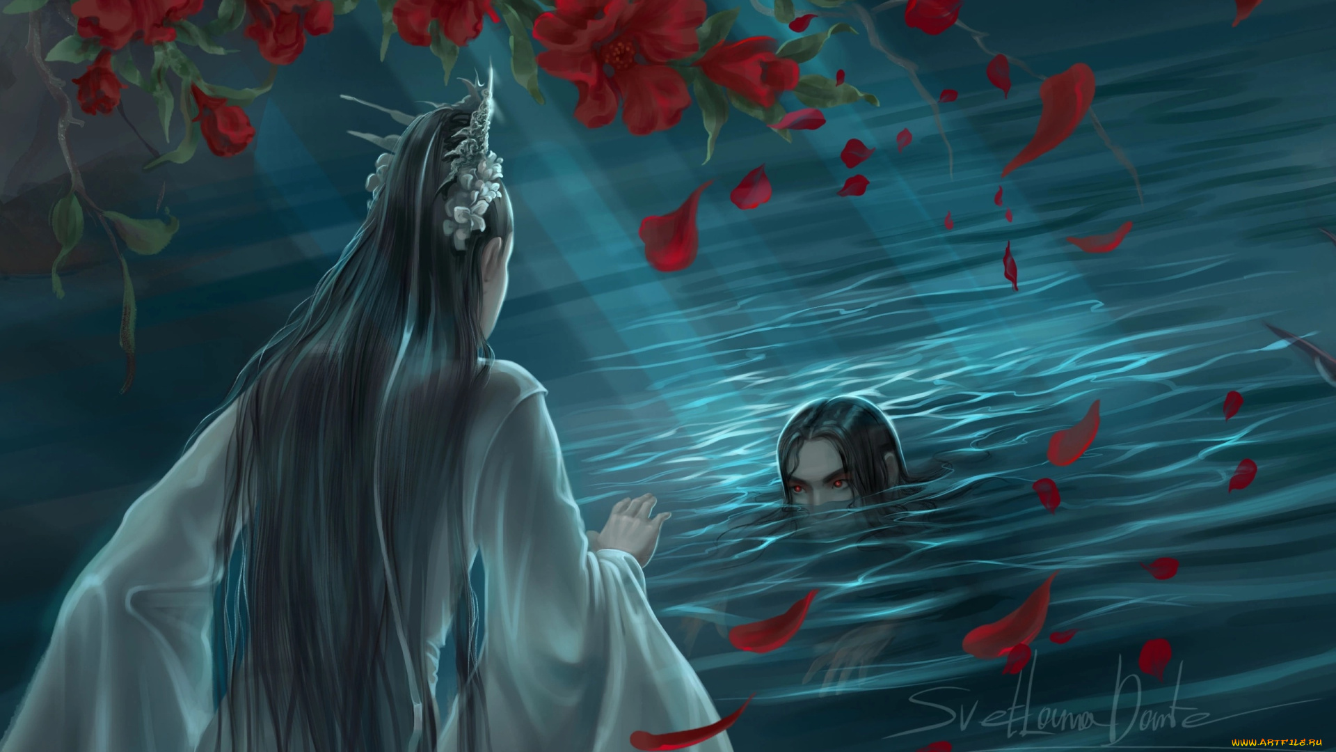 рисованное, кино, , мультфильмы, манга, лань, ванцзи, монстр, озеро, ночь