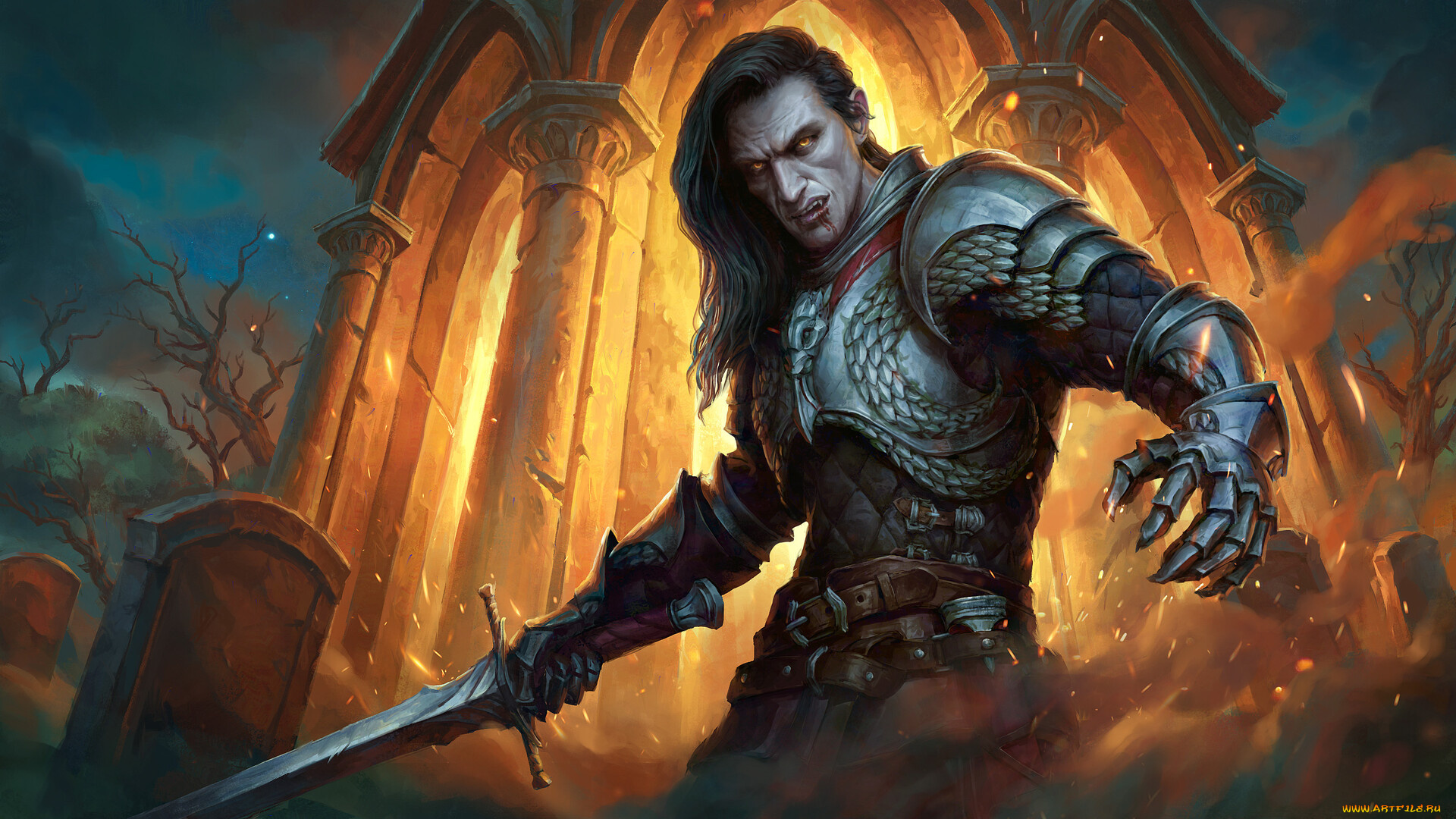 фэнтези, вампиры, вампир, воин, с, мечом