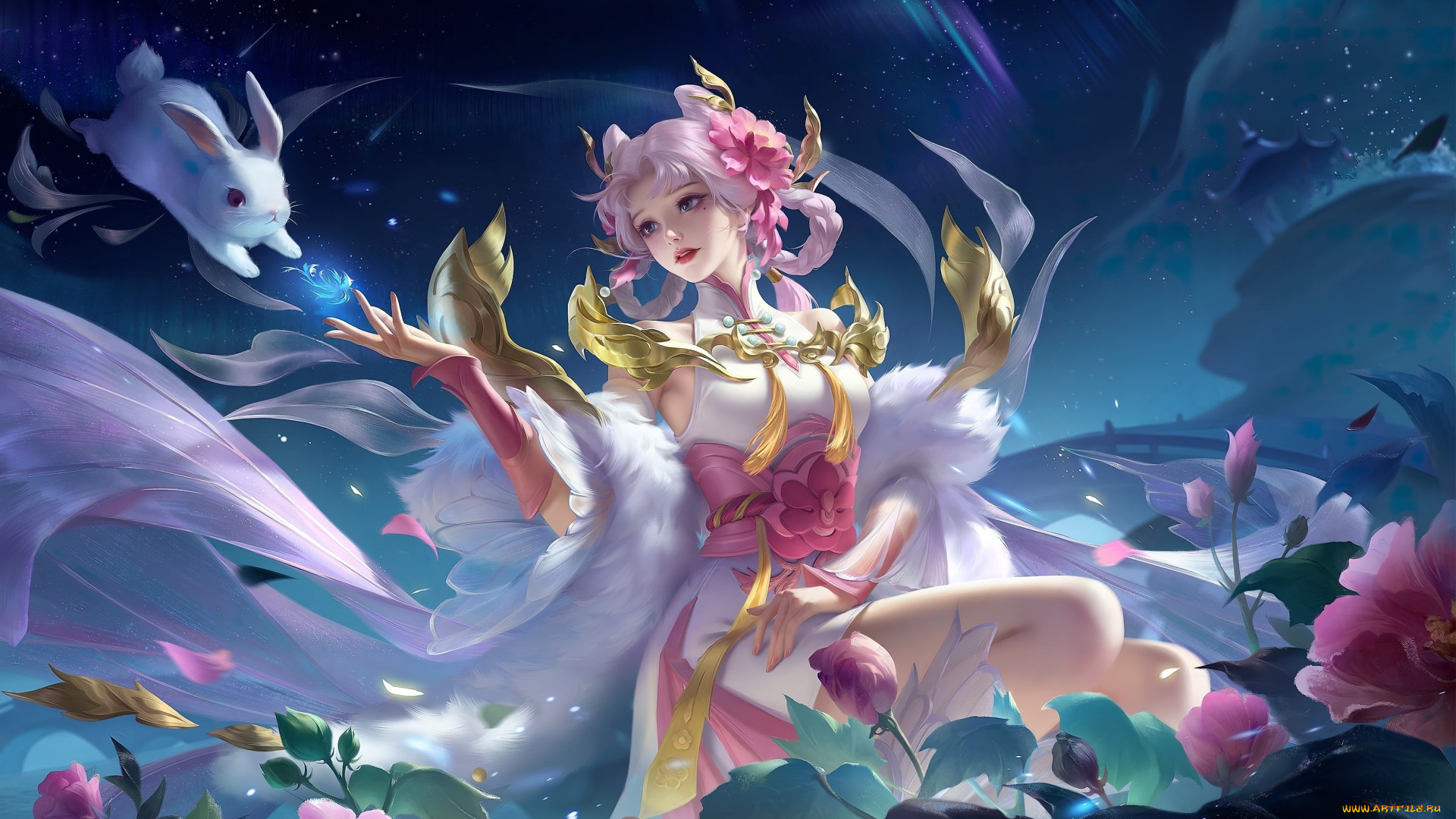 видео, игры, honor, of, kings, девушка, кролик, цветы