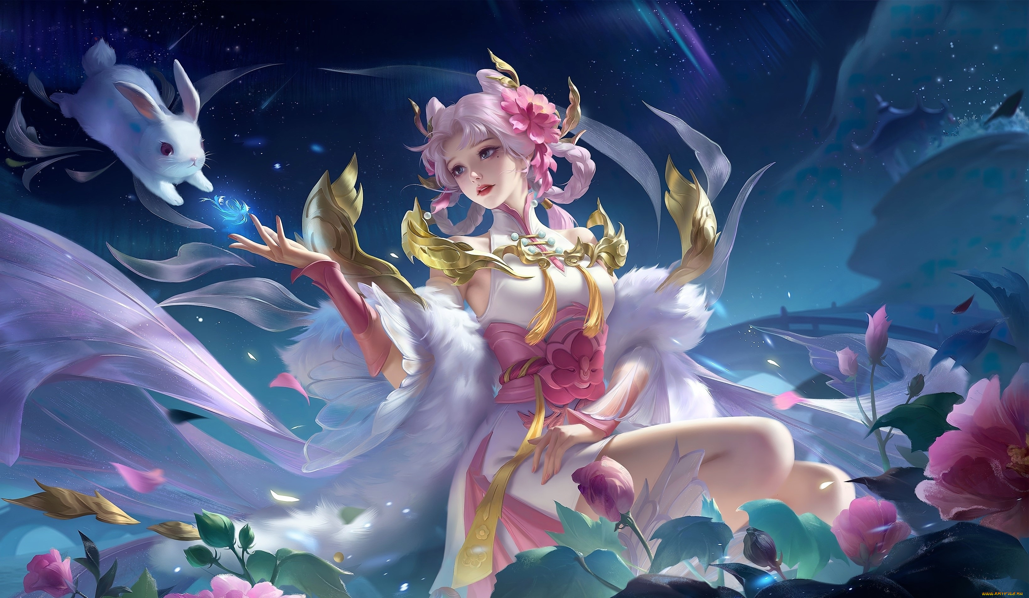 видео, игры, honor, of, kings, девушка, кролик, цветы