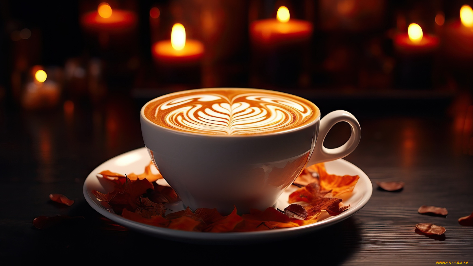 3д, графика, еда-, food, огоньки, свечи, чашка, кофе