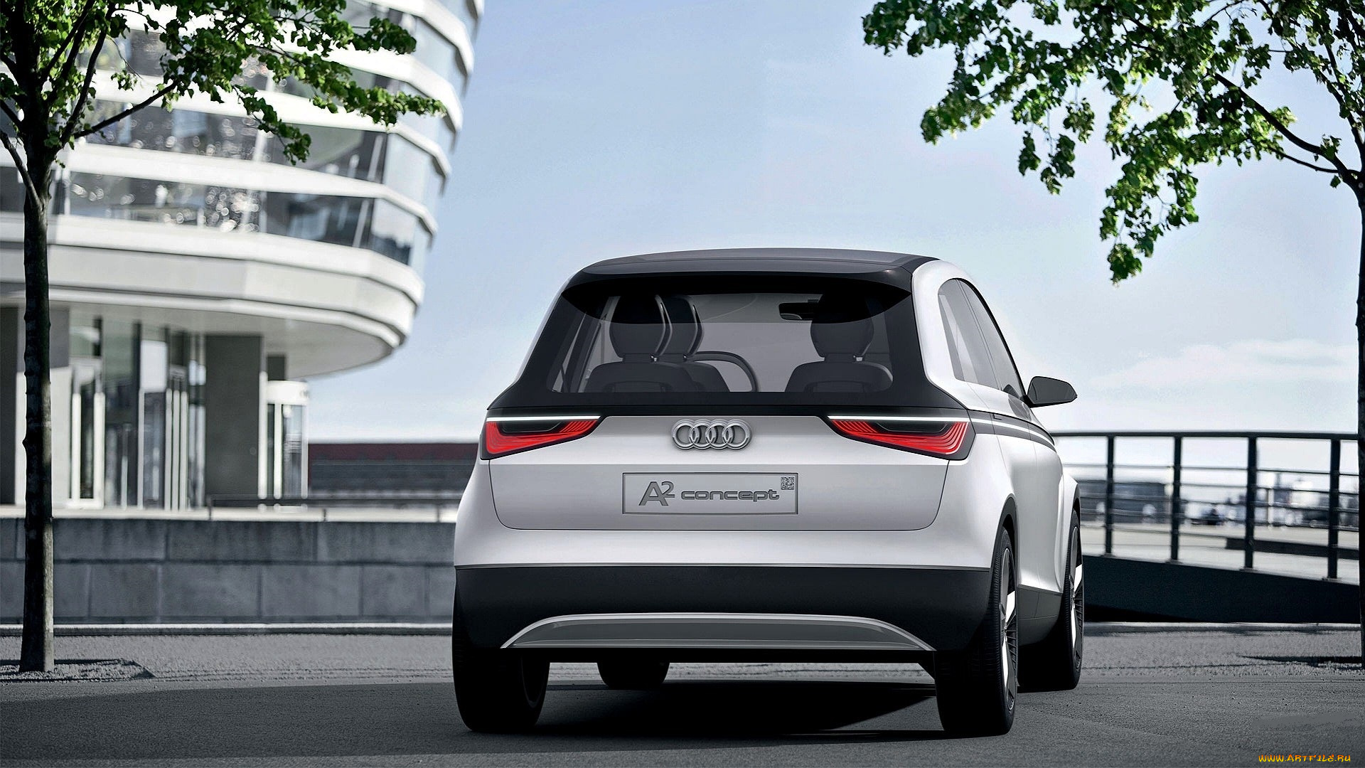 audi, a2, автомобили, audi, белая, здание, деревья