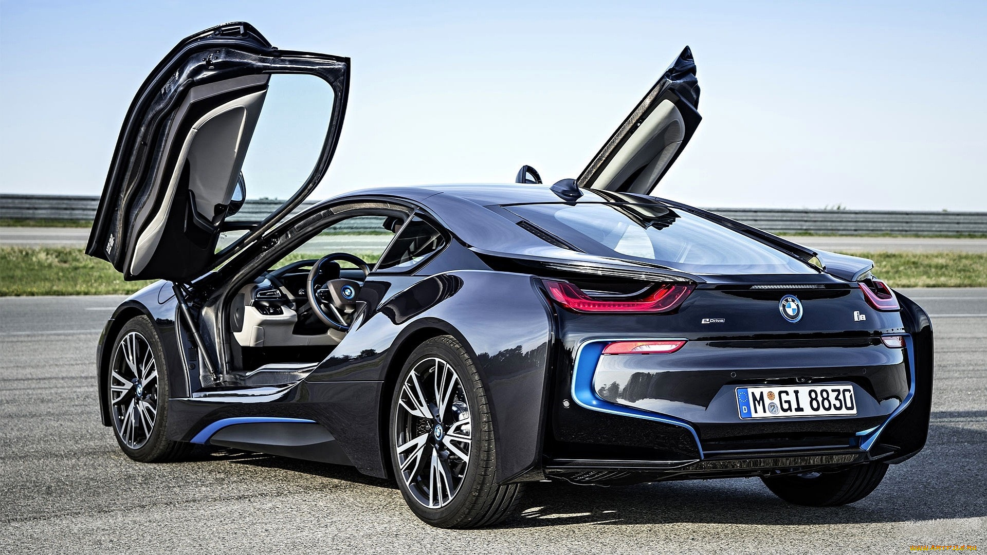 bmw, i8, автомобили, bmw, черный, двери, дорога, шоссе