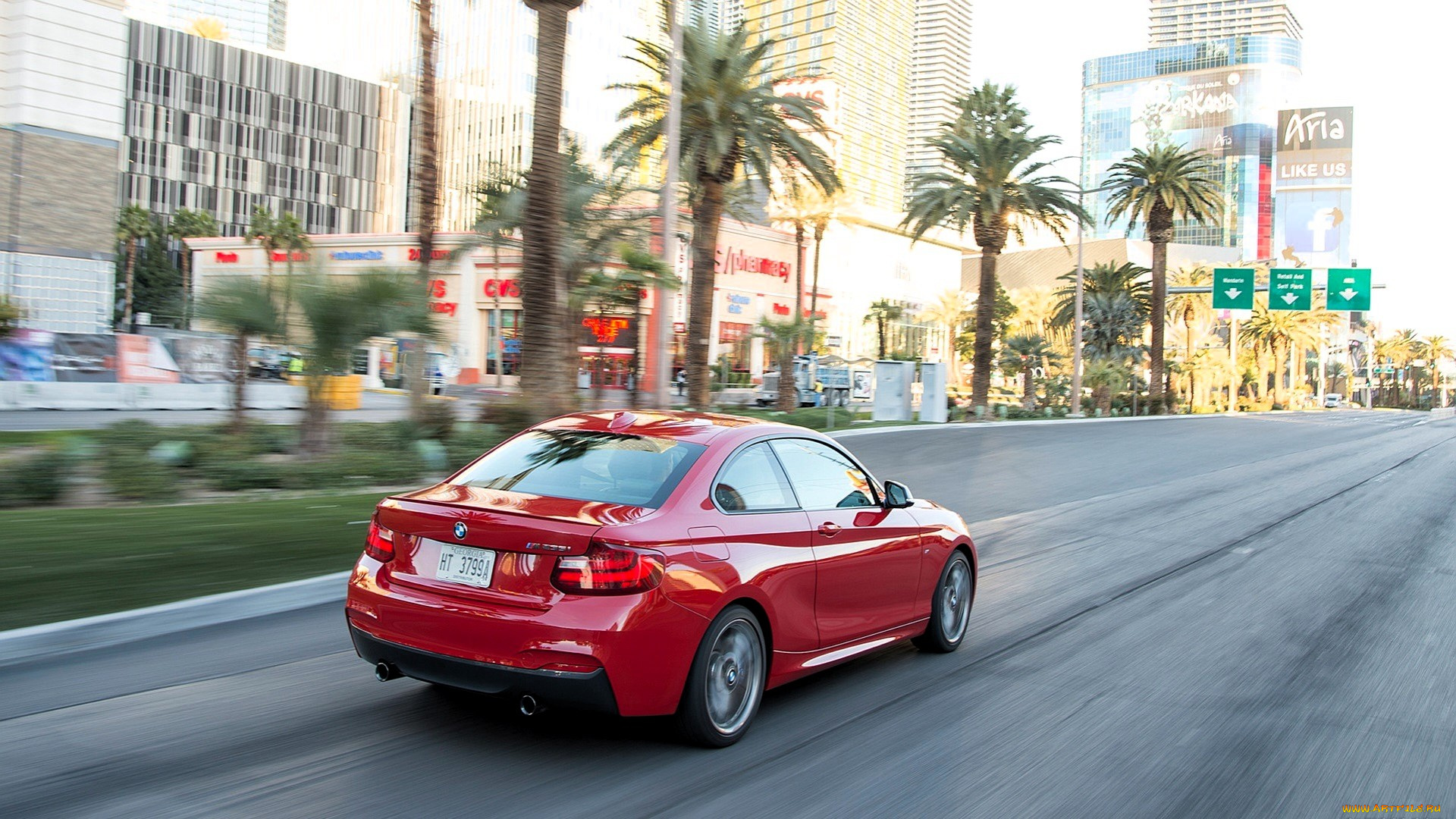 bmw, m235i, coupe, автомобили, bmw, красный, скорость, дорога, шоссе, город, пальмы