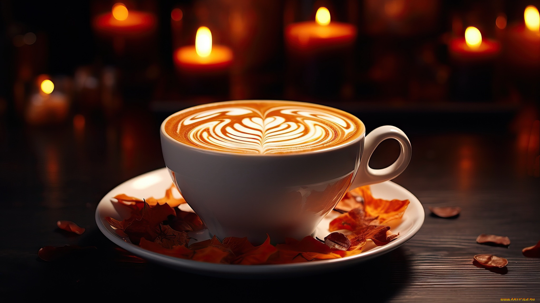 3д, графика, еда-, food, огоньки, свечи, чашка, кофе