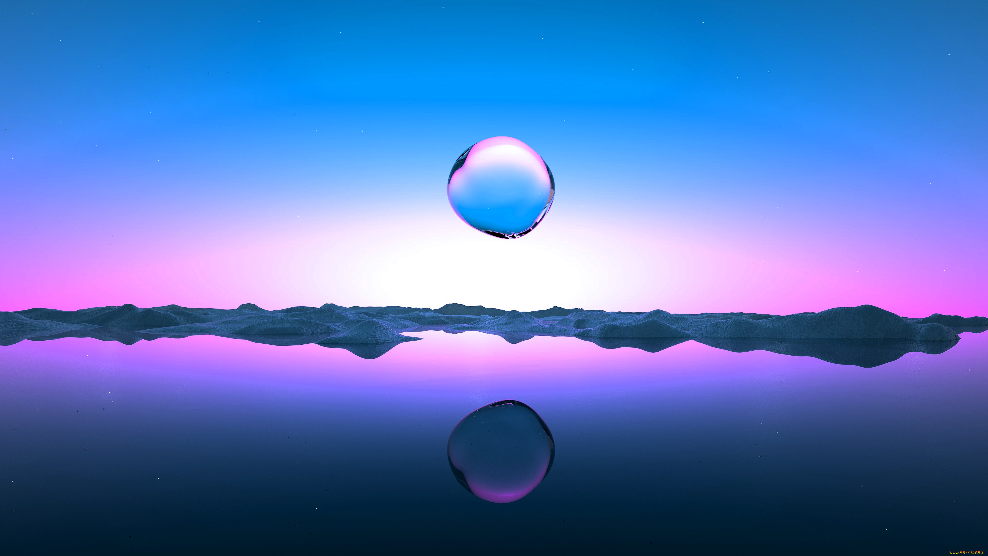 3д, графика, природа, , nature, небо, пузырь, горы, озеро, отражение