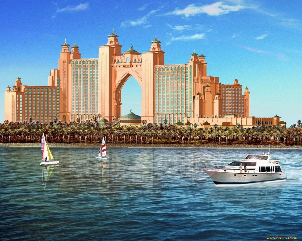 дубаи, отель, атлинтис, рисованные, города