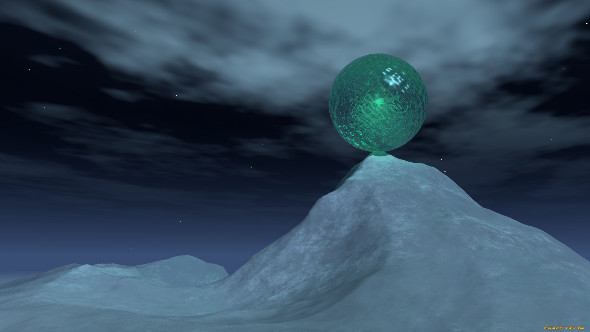 3д, графика, другое, пейзаж, гора, шар