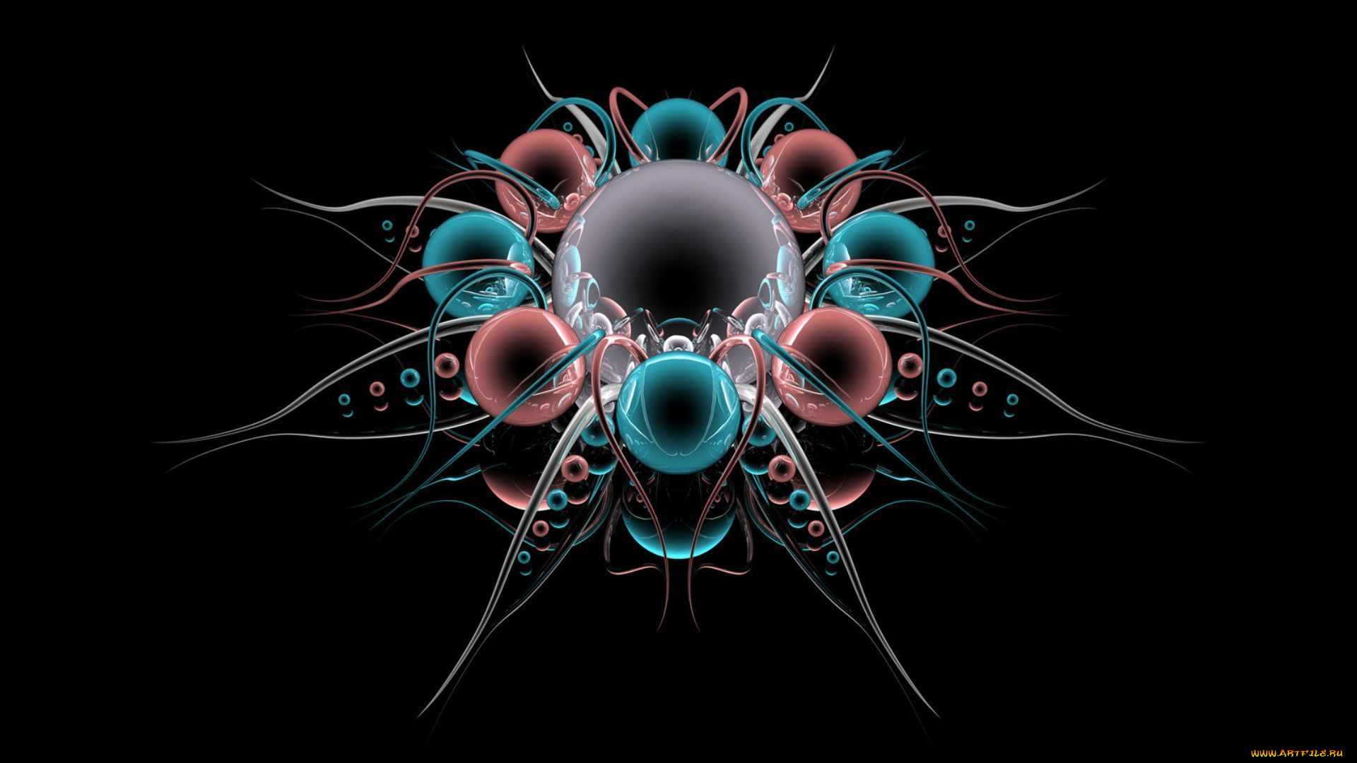 3д, графика, fractal, фракталы, абстракция, шары, цвета, черный, фон