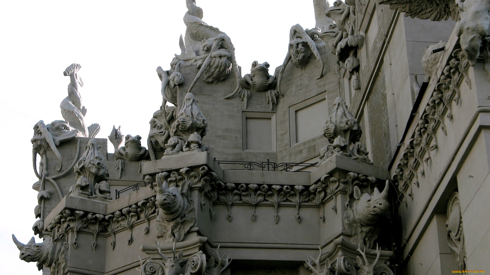 дом, химерами, киев, города, украина, существа, животные, лепнина