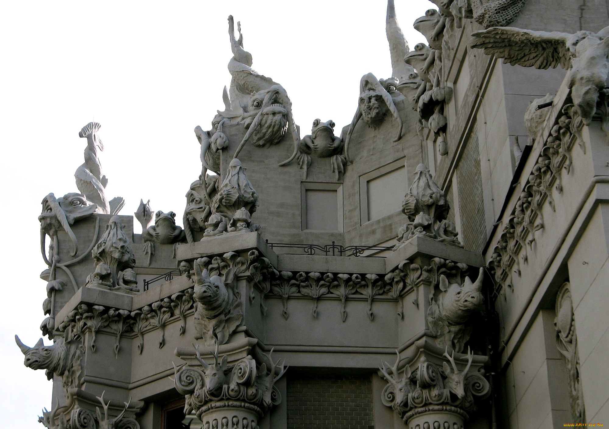 дом, химерами, киев, города, украина, существа, животные, лепнина