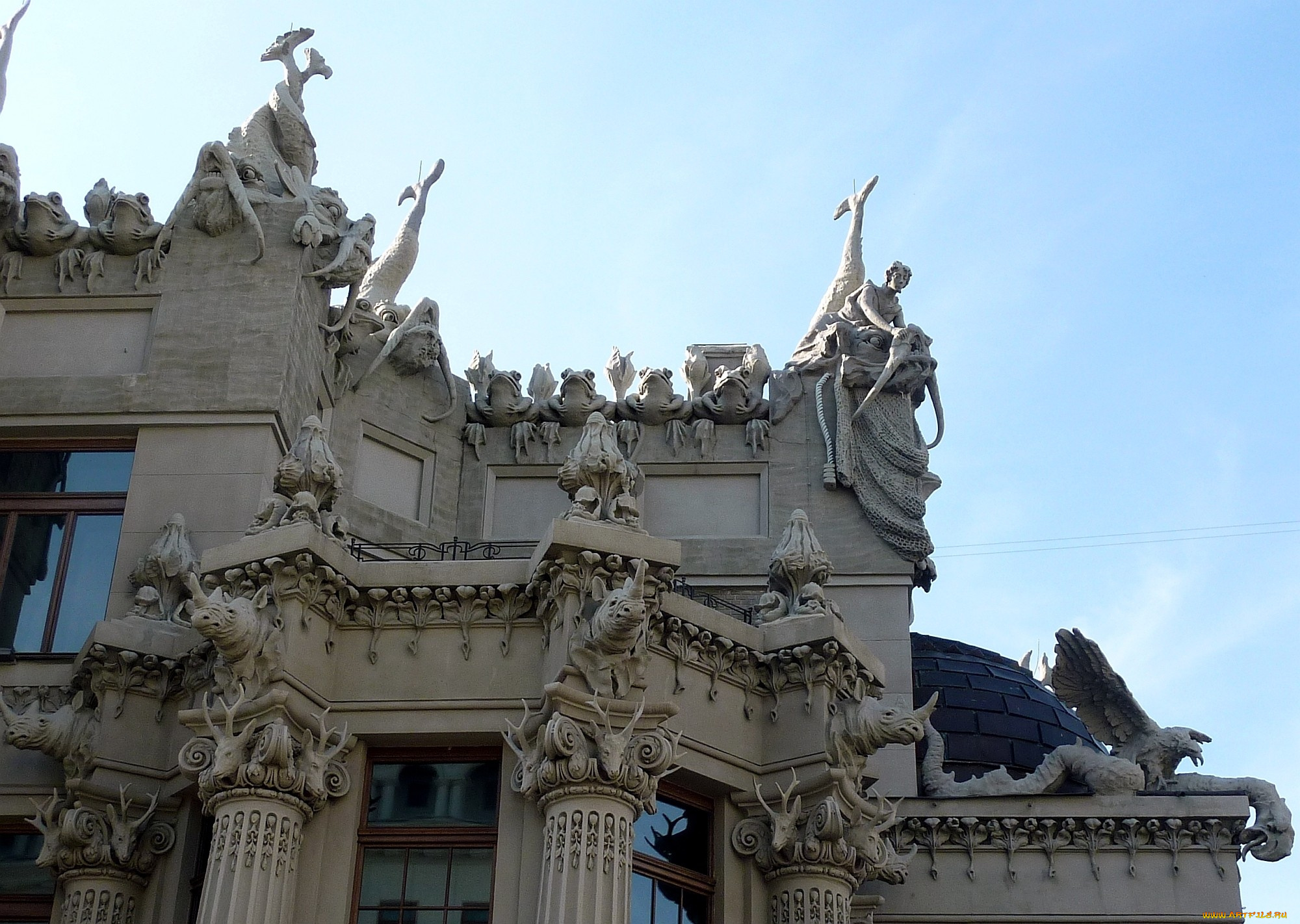 дом, химерами, киев, города, украина, лепнина, существа, животные