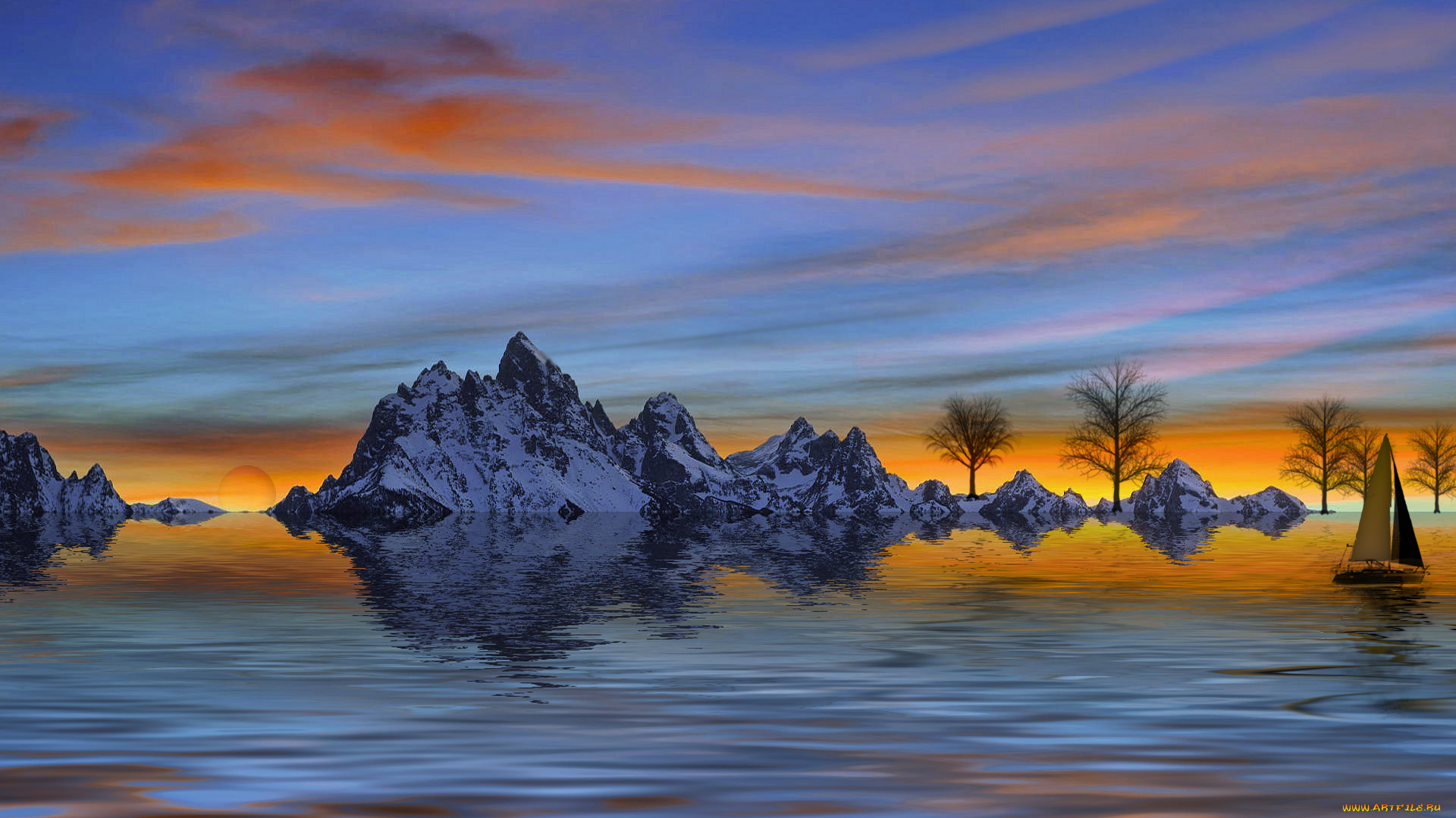 sailing, 3д, графика, sea, undersea, море, яхта, солнце, скалы