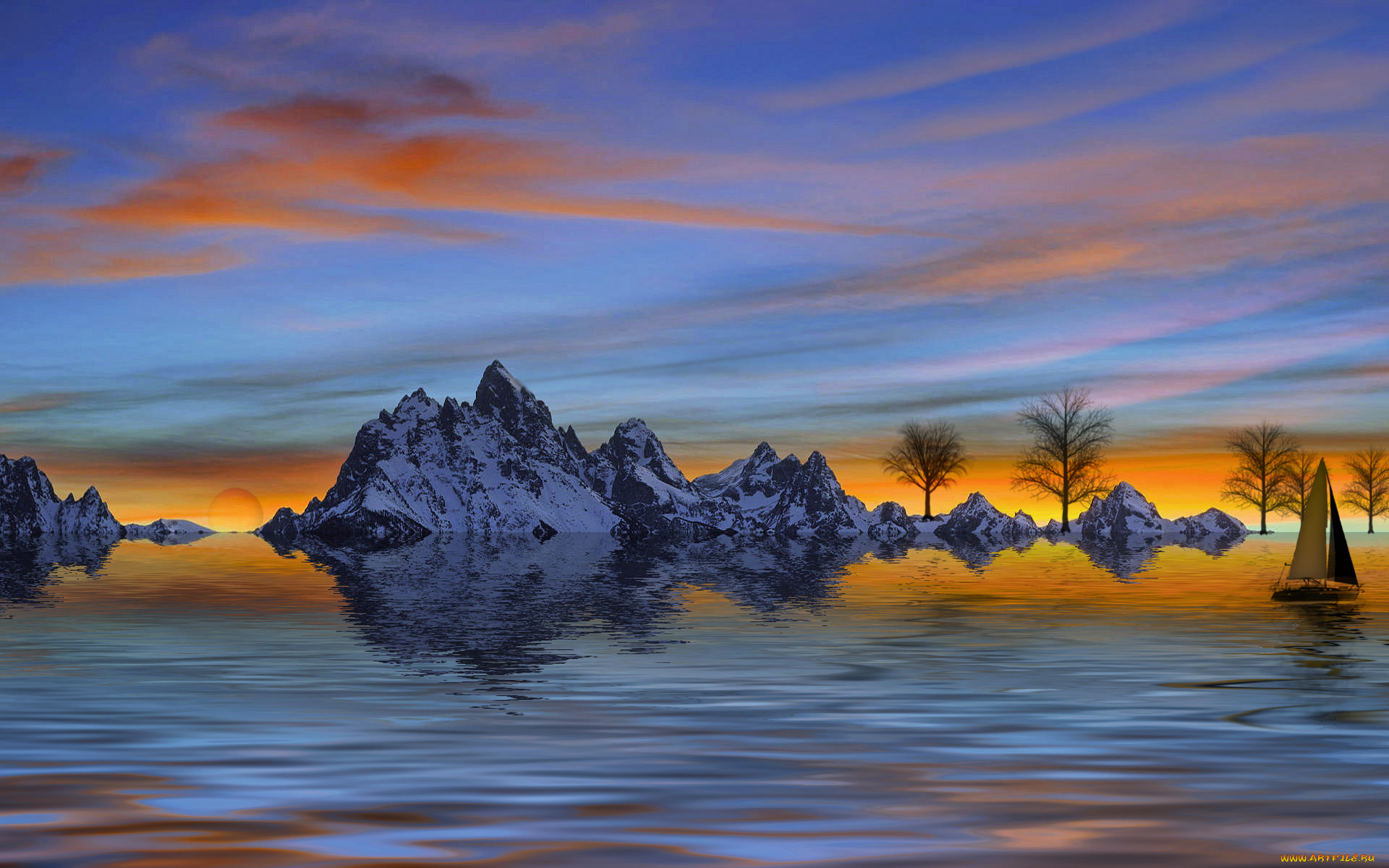 sailing, 3д, графика, sea, undersea, море, яхта, солнце, скалы