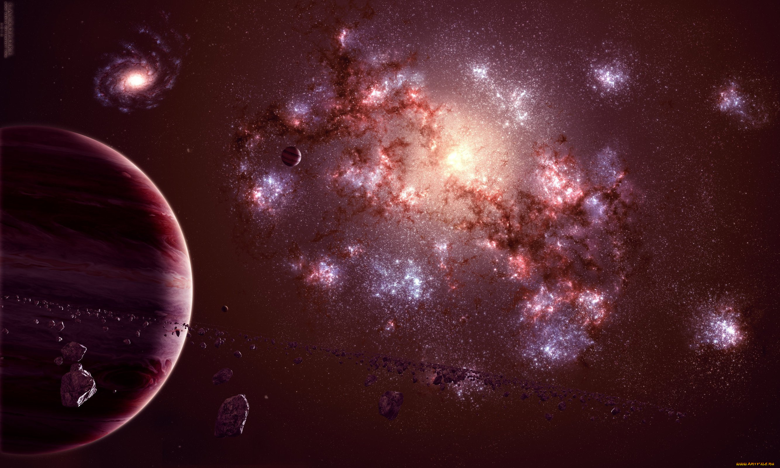 космос, арт, астероиды, galaxy, universe, планета, спутник, газовый, гигант