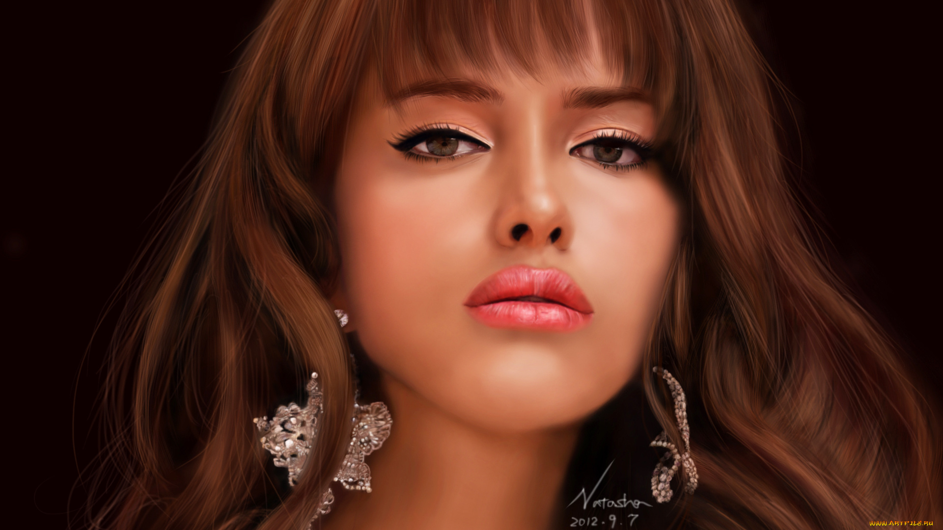 рисованные, люди, девушка, серьги, лицо, темный, фон