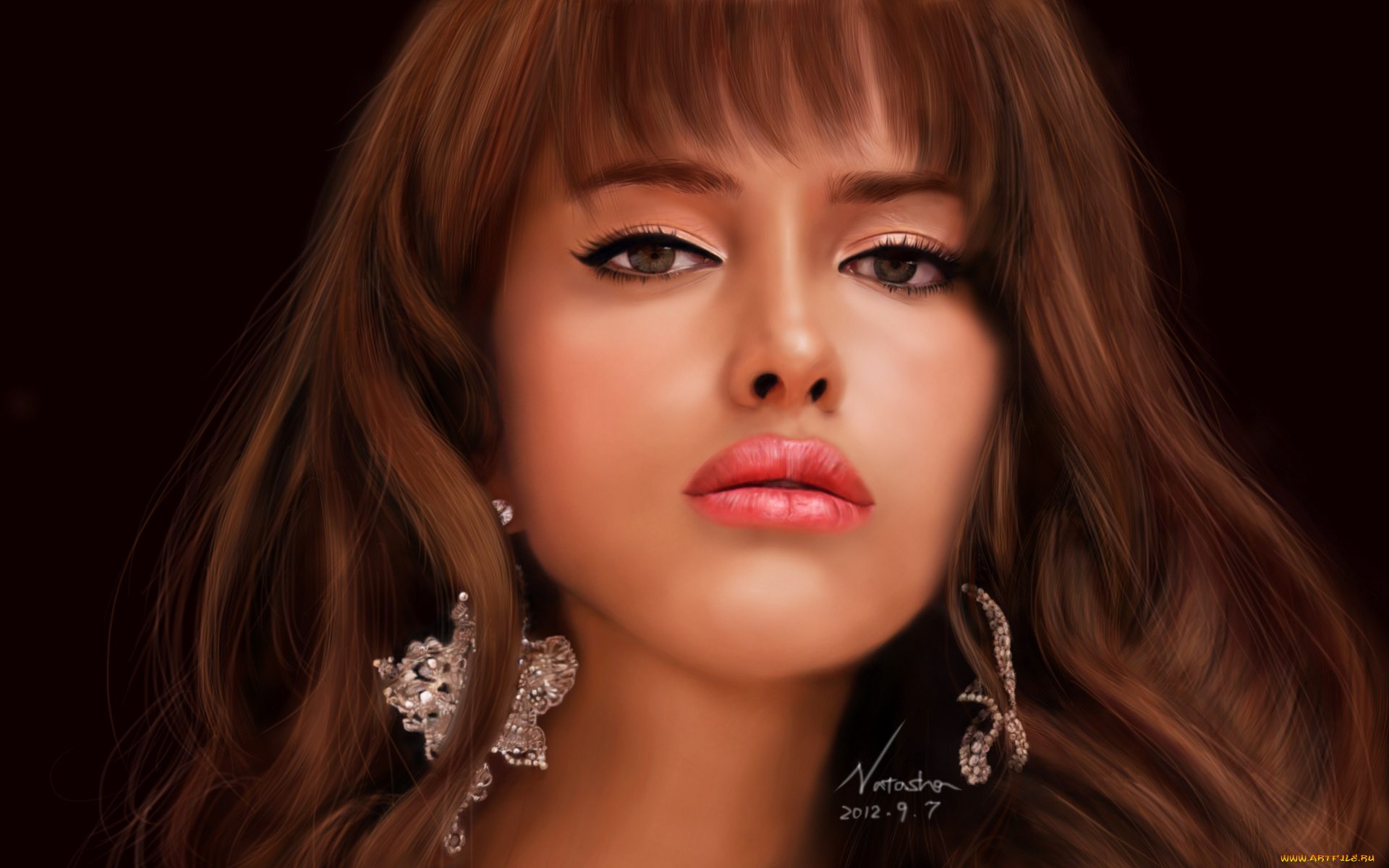 рисованные, люди, девушка, серьги, лицо, темный, фон