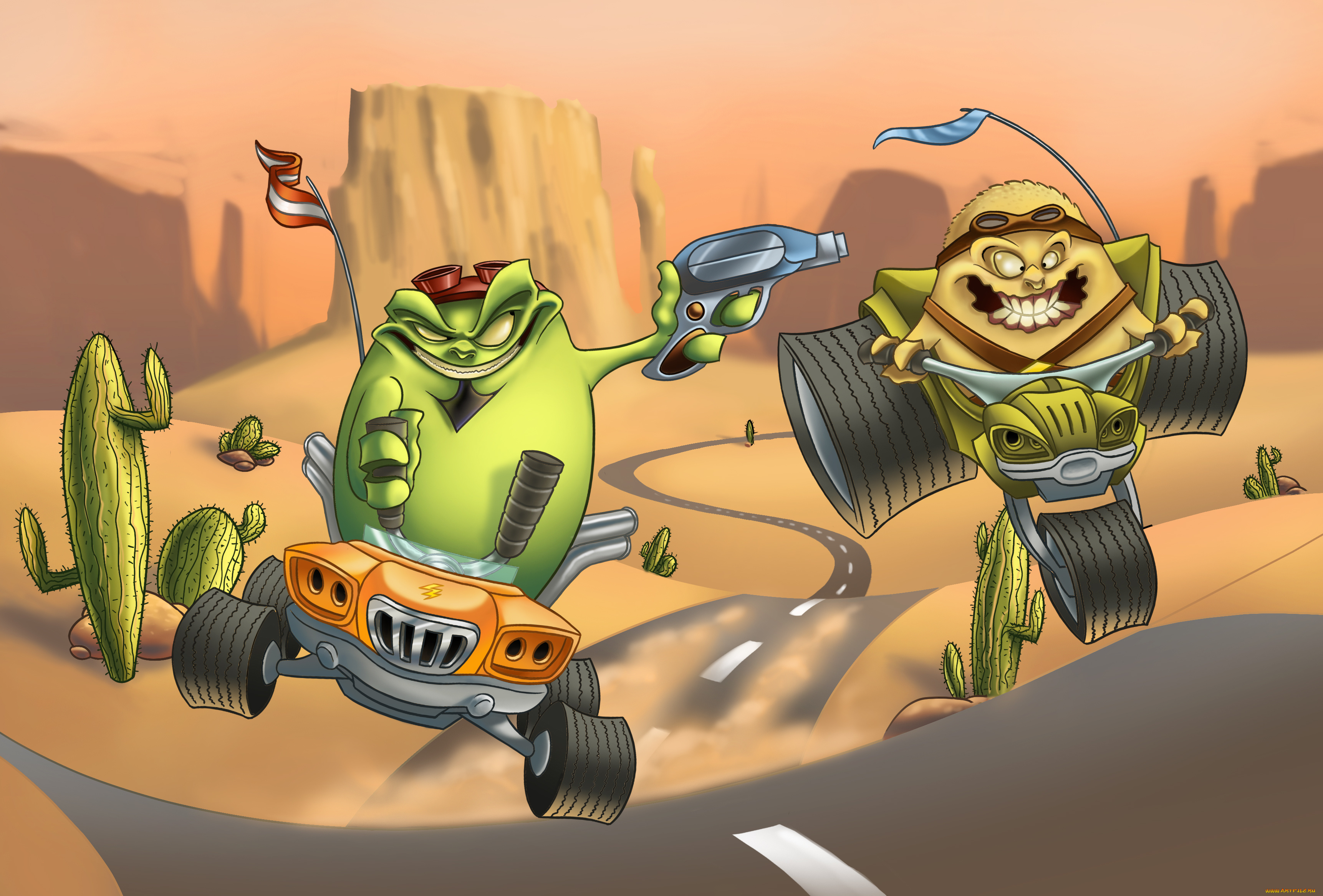 рисованные, комиксы, пистолет, кактус