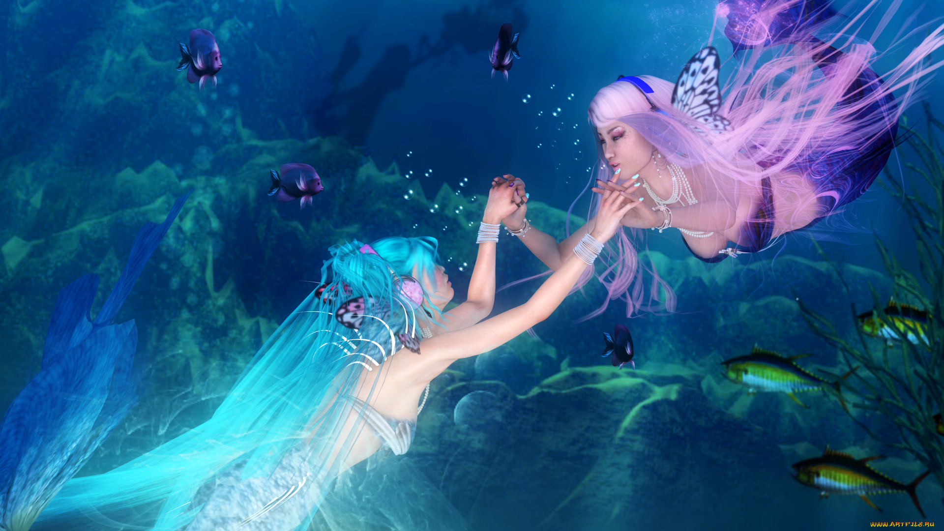 3д, графика, аниме, , anime, mermaid