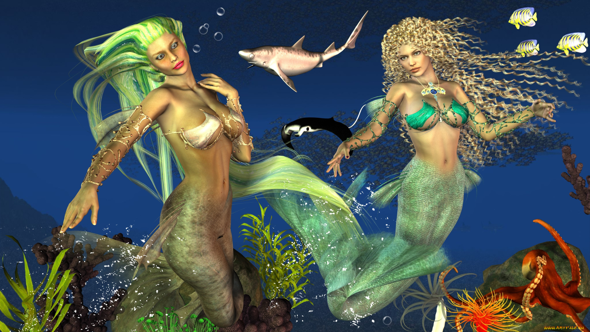 3д, графика, существа, , creatures, mermaids