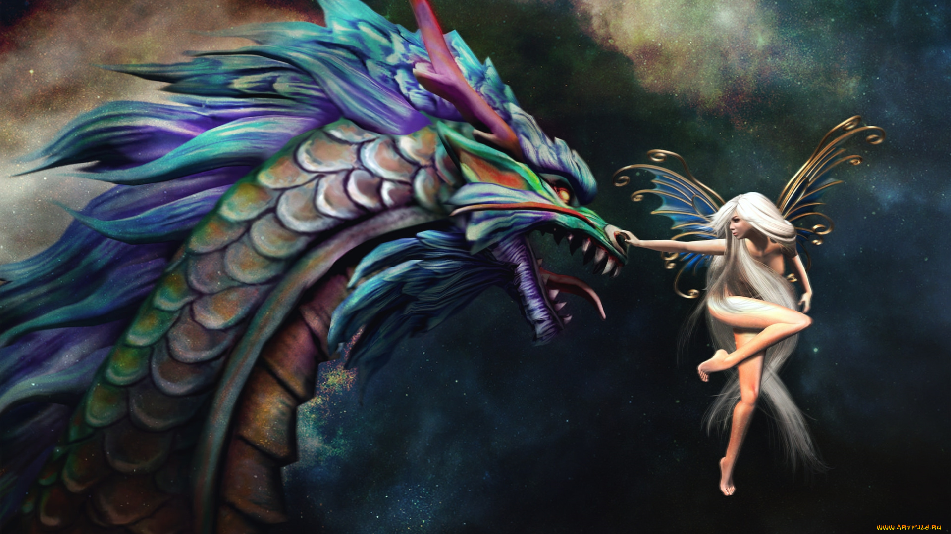 фэнтези, красавицы, и, чудовища, дракон, фея