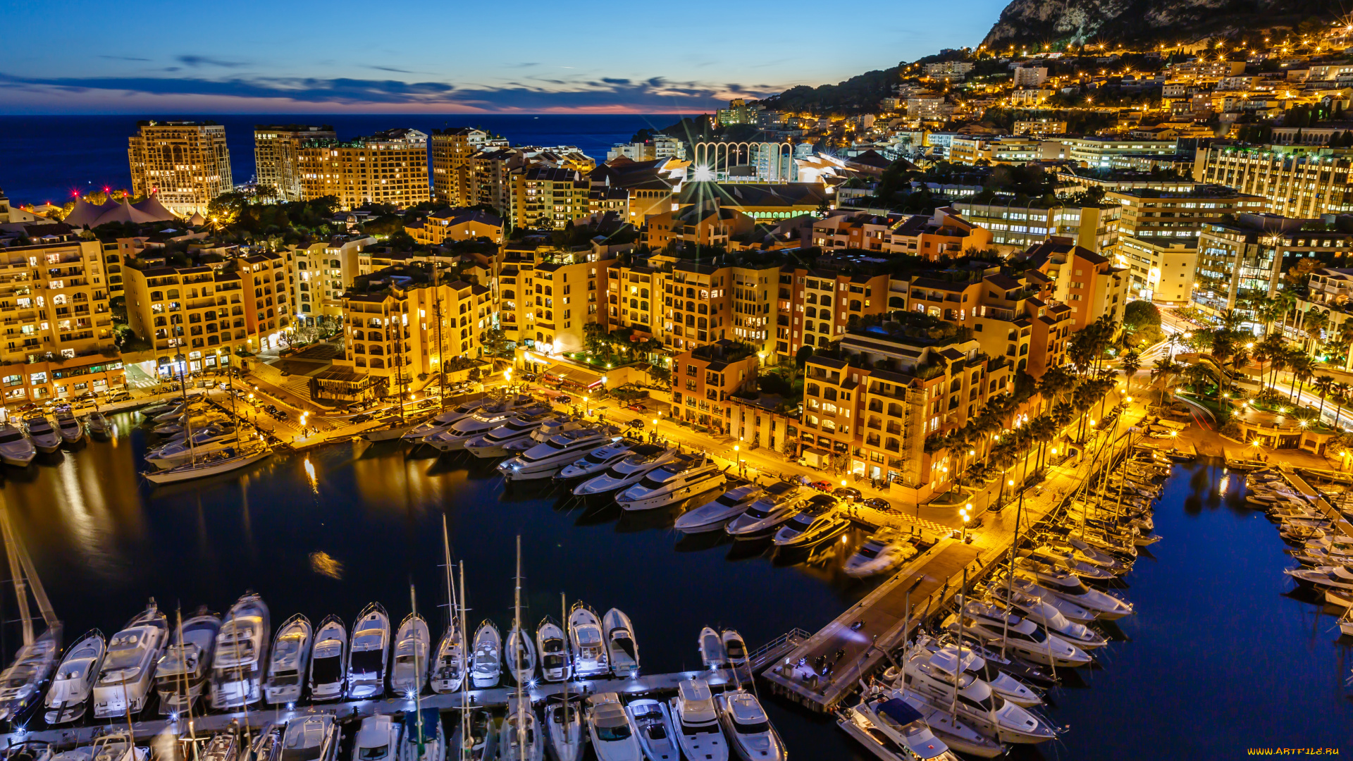 fontvieille, , monaco, города, фонвьей, , монако, гавань, бухта, панорама, набережная, причалы, порт, катера, monaco, фонвьей, яхты, ночной, город, здания