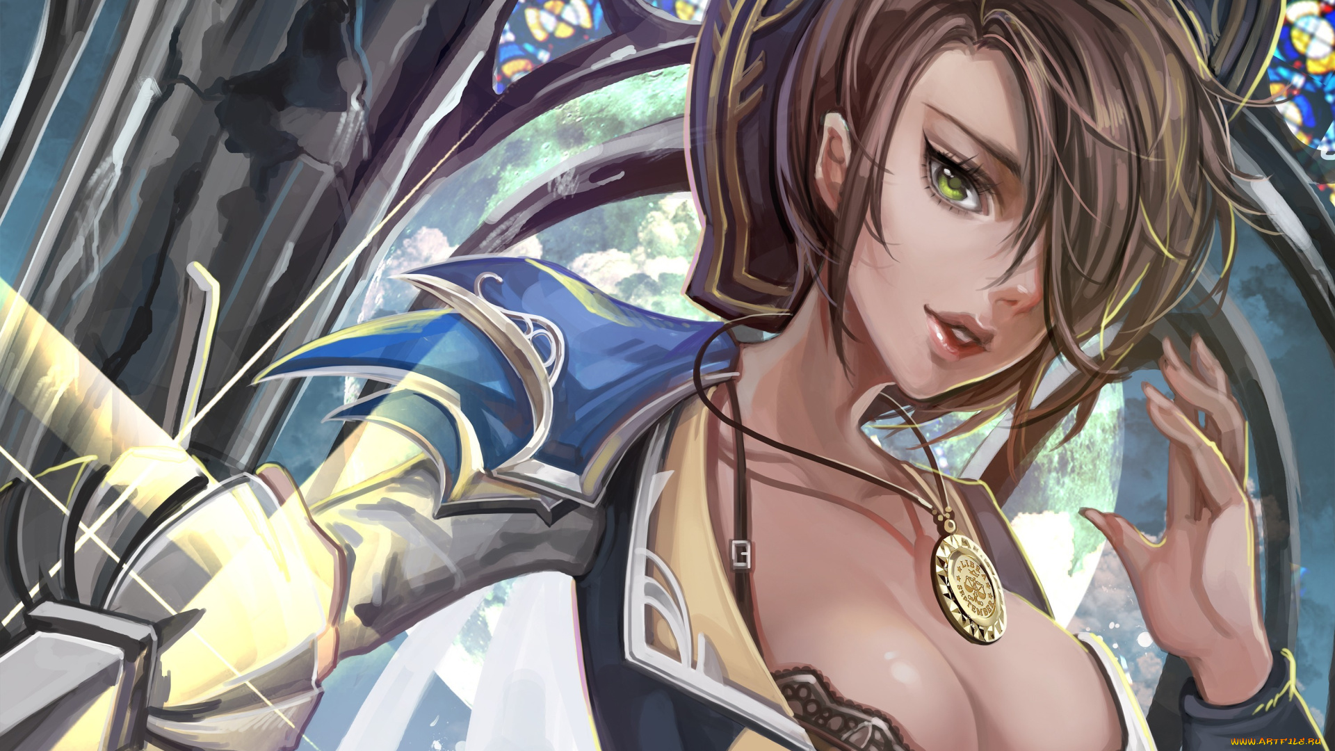 league, of, legends, фэнтези, девушки, грудь, кулон, шляпа, оружие, девушка, fiora, league, of, legends, арт