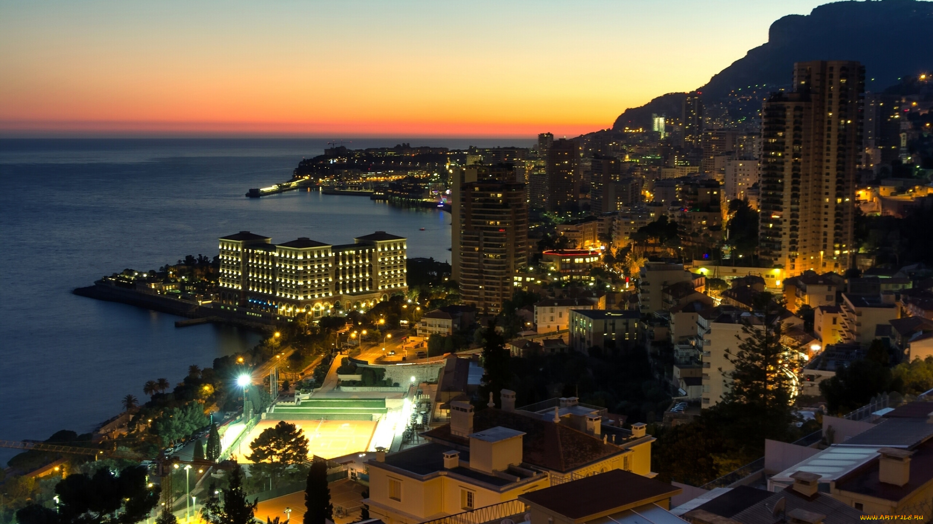 monte, carlo, , monaco, города, монте-карло, , монако, monte, carlo, monaco, ligurian, sea, здания, панорама, ночной, город, побережье, лигурийское, море, монте-карло