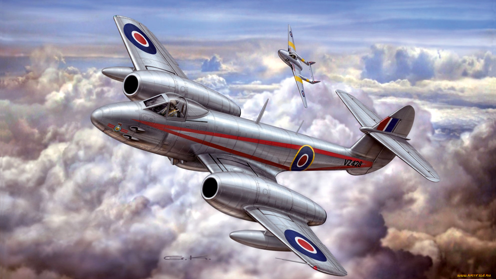рисованные, авиация, глостер, метеор, mk-4, gloster, meteor